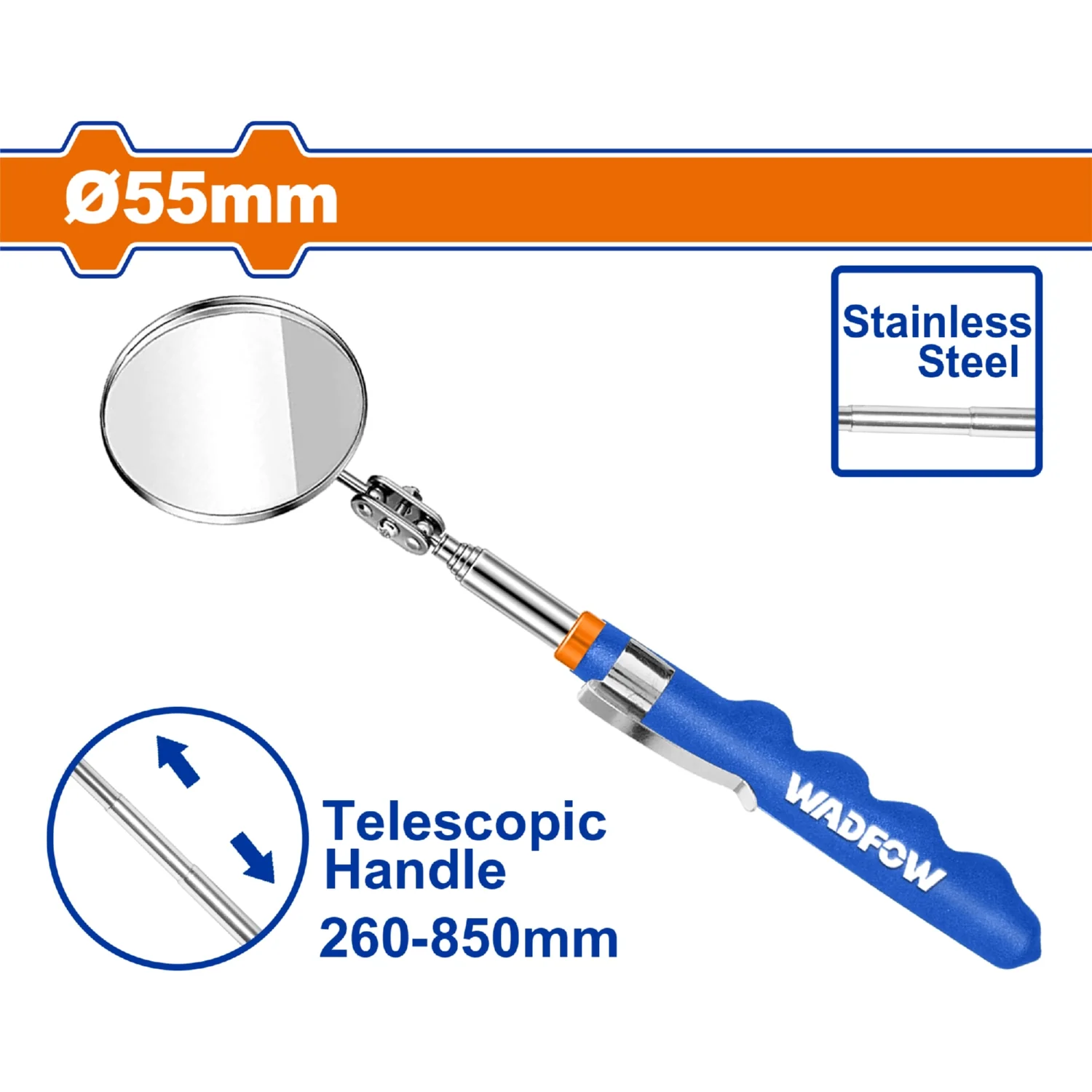 Espejo De Inspección Telescópica. Long: 260Mm-850Mm. Mango De PVC. Acero Inoxidable. - Image 2