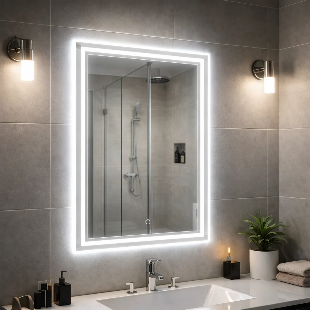 Espejo LED Táctil De Pared 60X80 Cm Con 3 Tonos De Luz Y Enchufe USA 110V Espejo Baño Moderno.