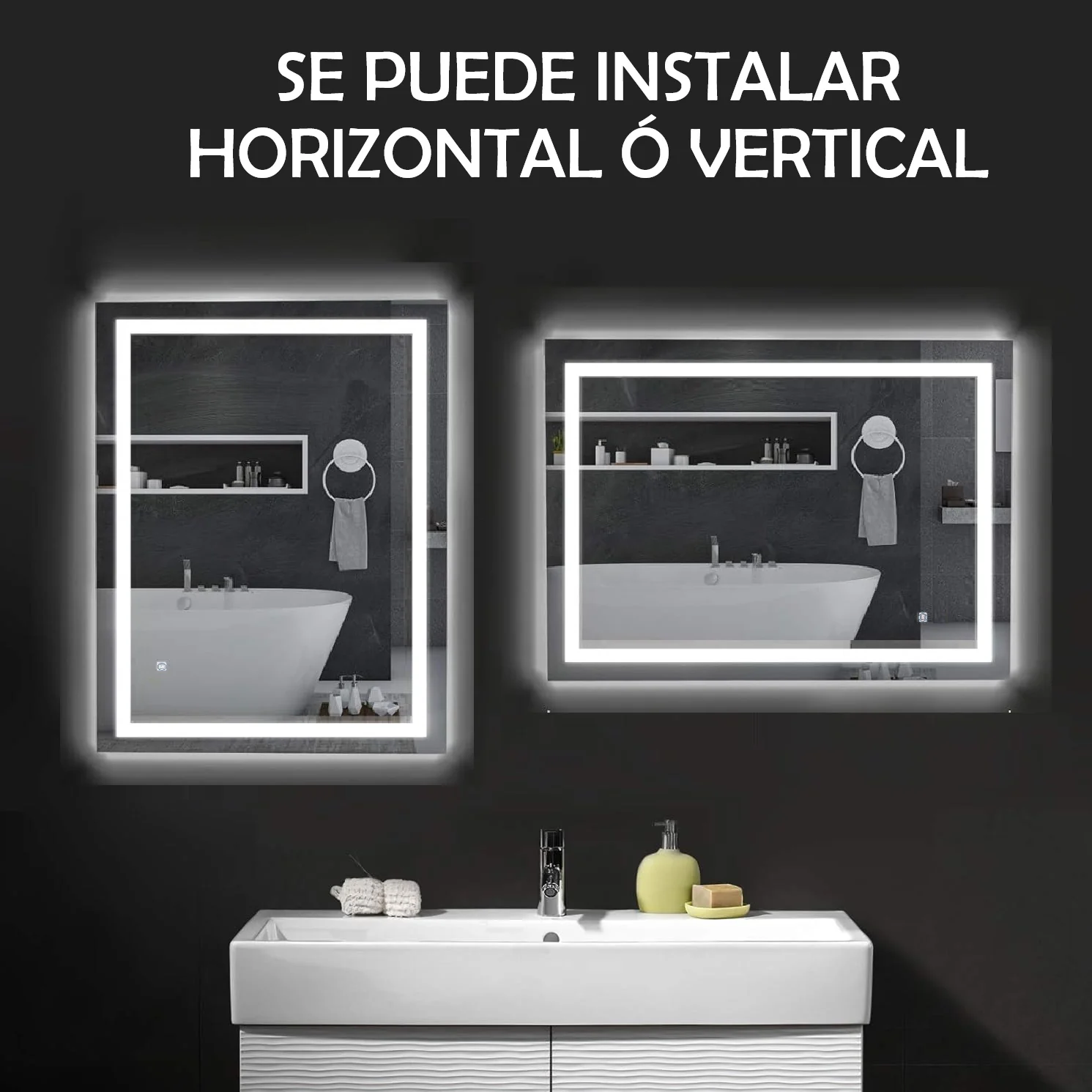 Espejo LED Rectangular 60X150 Cm Con Luz LED De 3 Tonos Botón Táctil Funciona Para Instalación Vertical Y Horizontal - Image 2