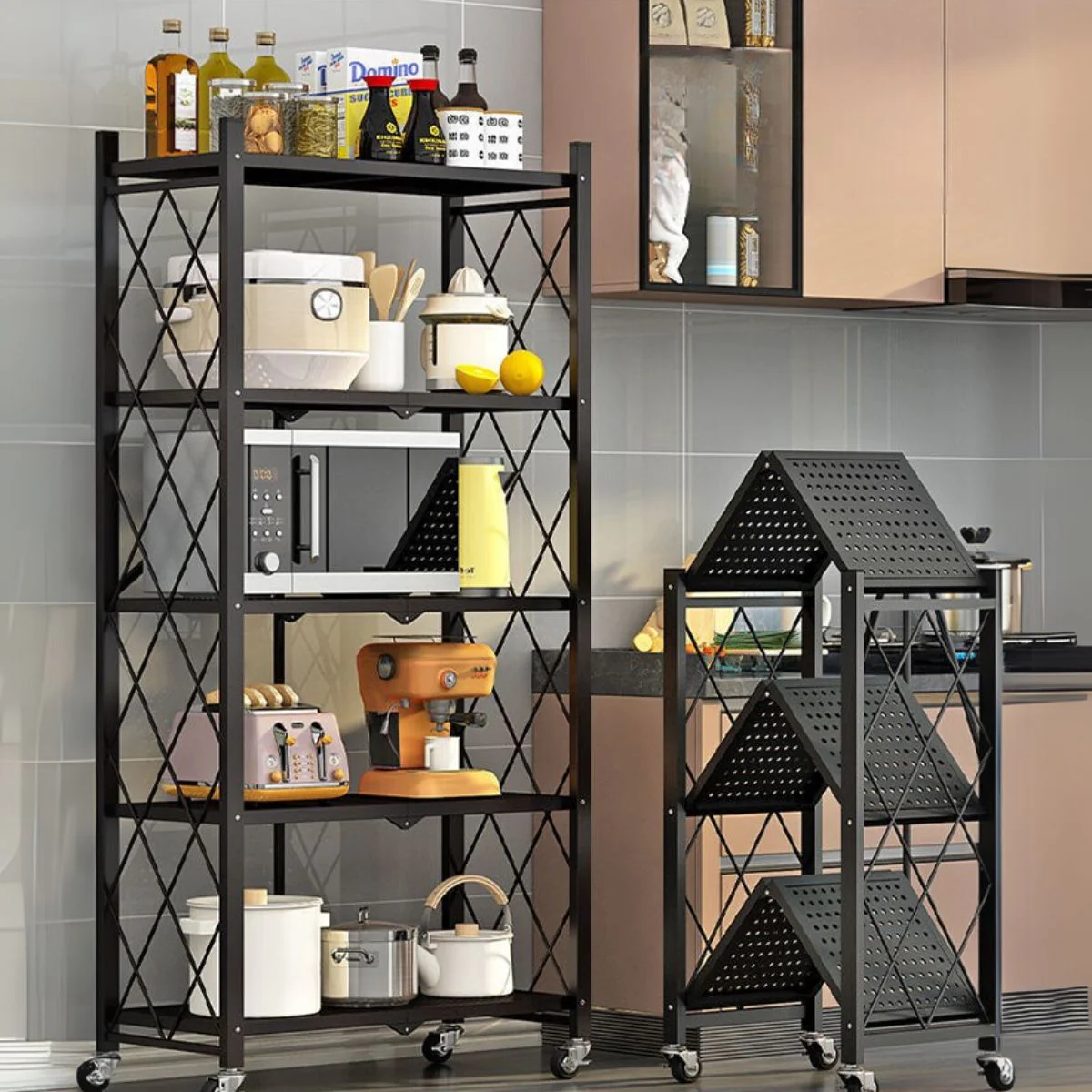 Estante Organizador Con Ruedas (Color Negro). Estantería Metálica. Repisas Para Almacenamiento Plegable Con 5 Niveles 160X71x38cm. - Image 2