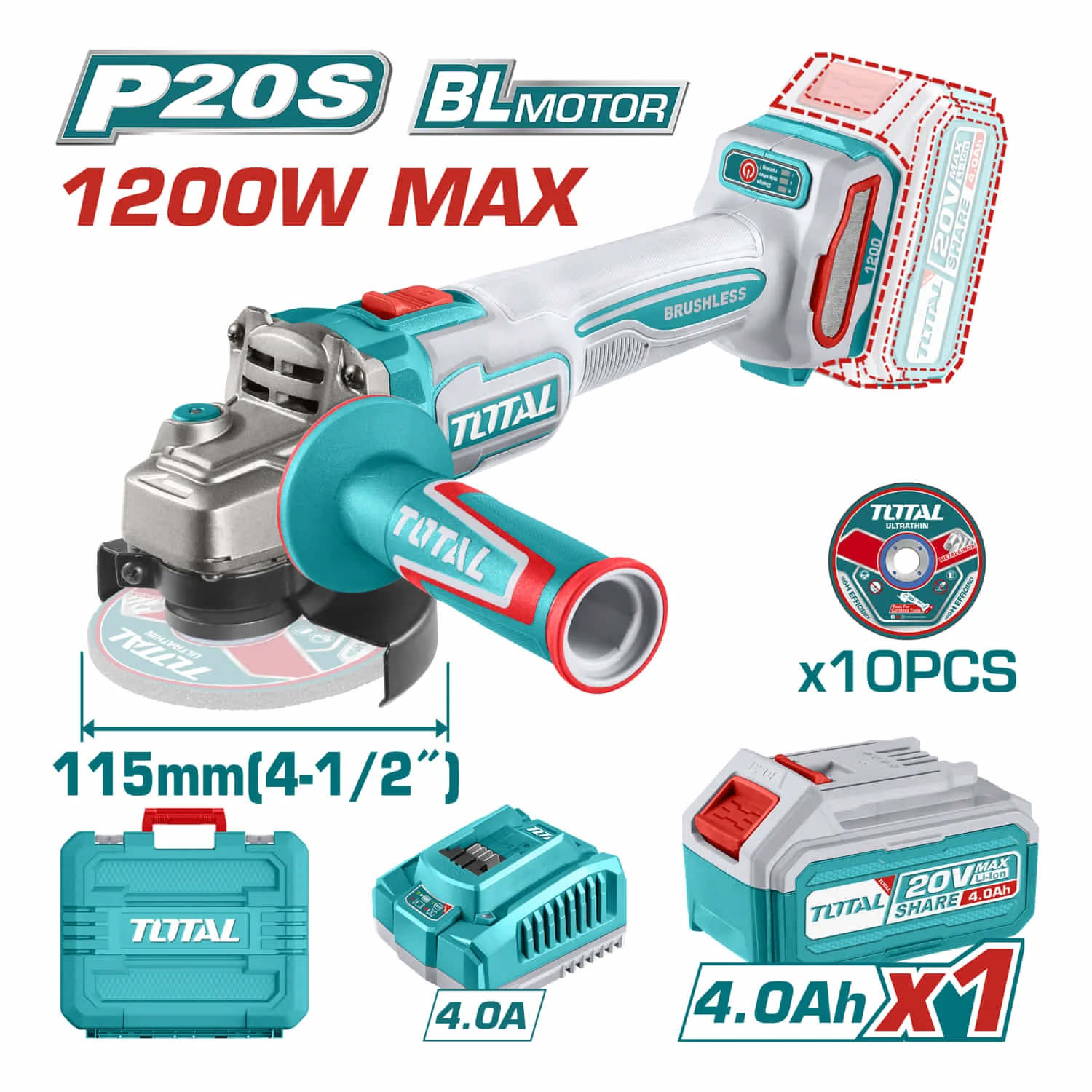 Flexible Esmeriladora Inalámbrica 4 1/2" 20V Potencia De Entrada: 1200W Incluye Discos, Batería, Cargador Y Estuche. Esmeril Angular - Image 2