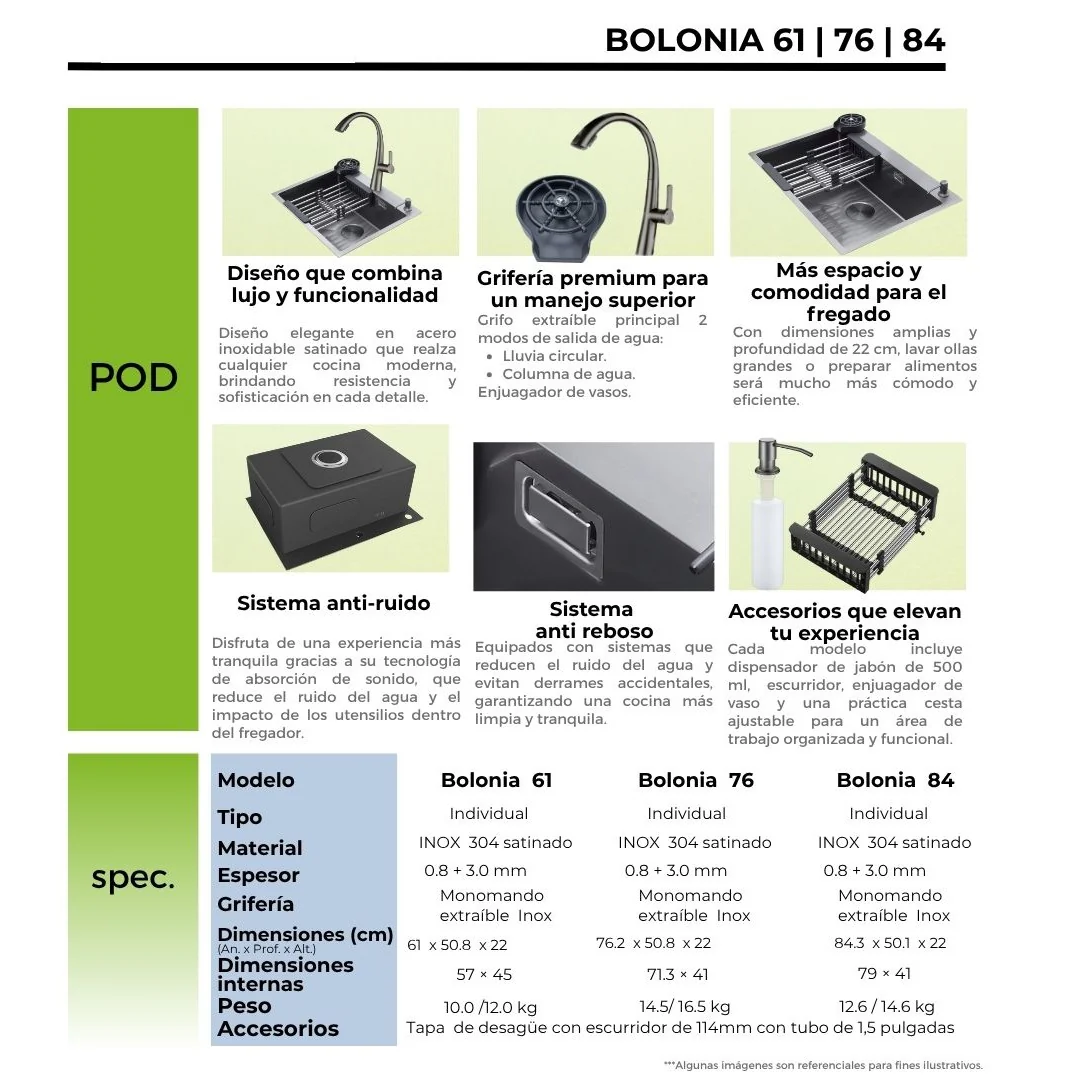 Fregador De Acero Inoxidable 762X508x220 Mm. Bolonia 76 - Image 3