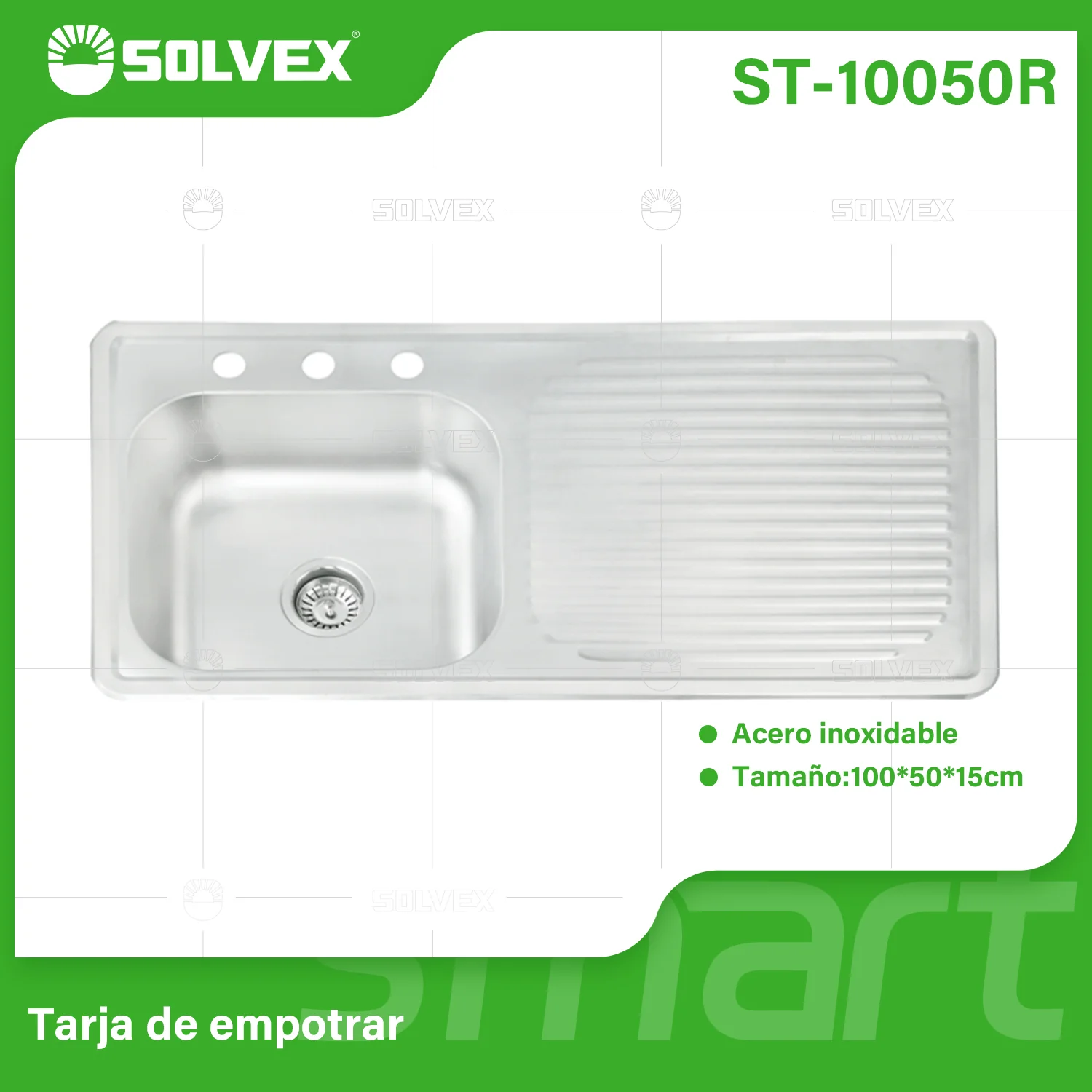 Fregador De Cocina Empotrable 100X50x15cm. Acero Inoxidable Con Tina Izquierda. Escurridor Superficie Cepillada.