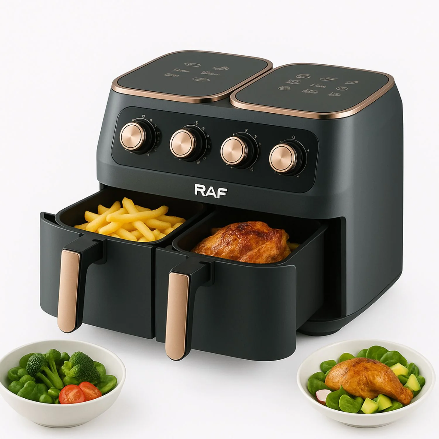 Freidora De Aire 8L  1800W 110V 60Hz Control  Doble Antiadherente  360°  Calor Express Temp 80-200°C   Air Frier - Image 2
