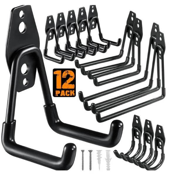 Ganchos De Soporte Metálicos Revestimiento PVC Para Herramientas Y Organización. Soporte Para Colgar Bicicletas, Escaleras. Set 12 Piezas