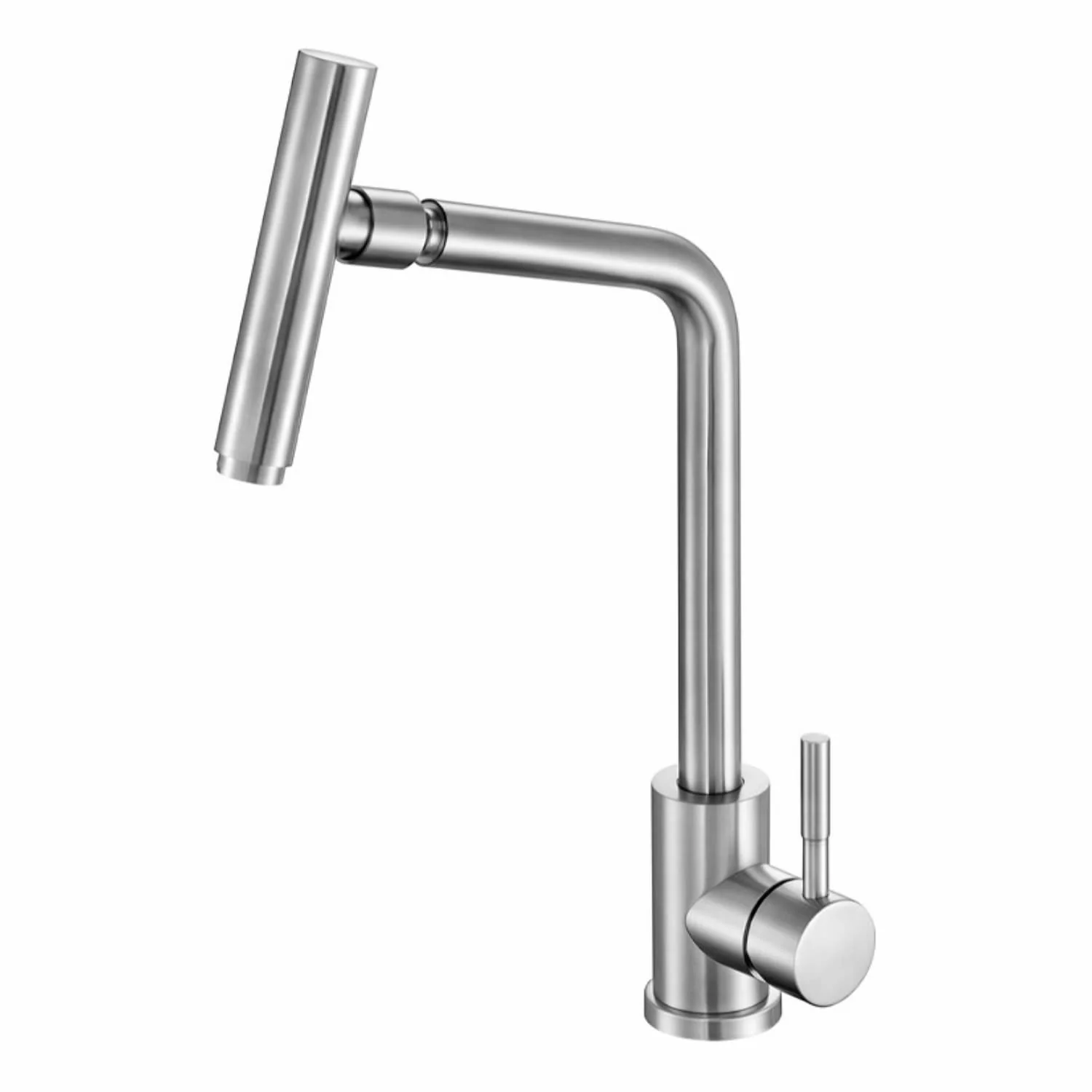 Grifo De Cocina Steely 3. Pluma Llave De Fregadero Cuerpo Y Pico De Acero Inoxidable. Cabeza Giratoria 360°.