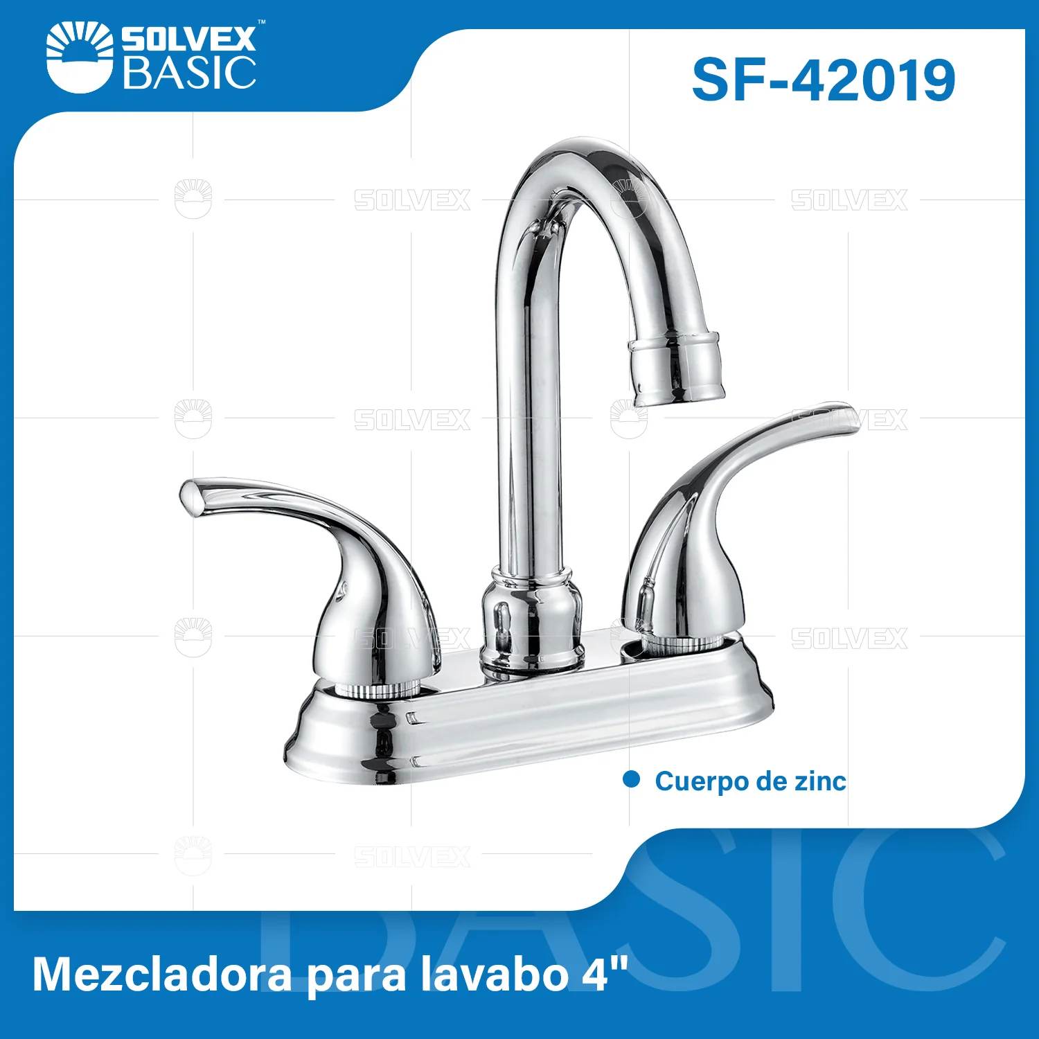 Grifo Mezclador 4" Para Lavamanos. Pluma Llave Cromada Con Tubo Inoxidable Y Doble Maneral.