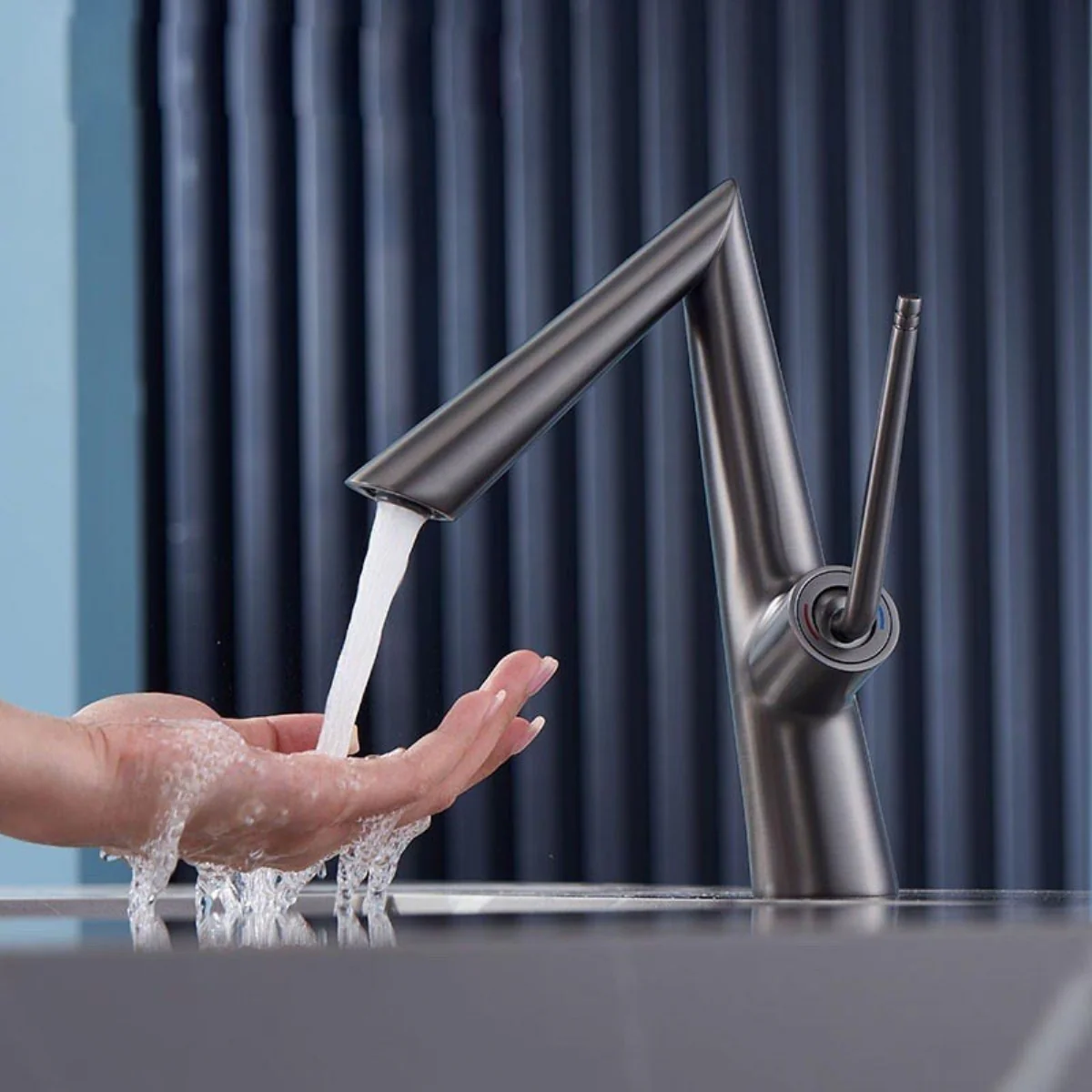 Grifo Para Lavamanos 27 Cm Monomando Pluma Lavabo Gris Mate De Alta Calidad