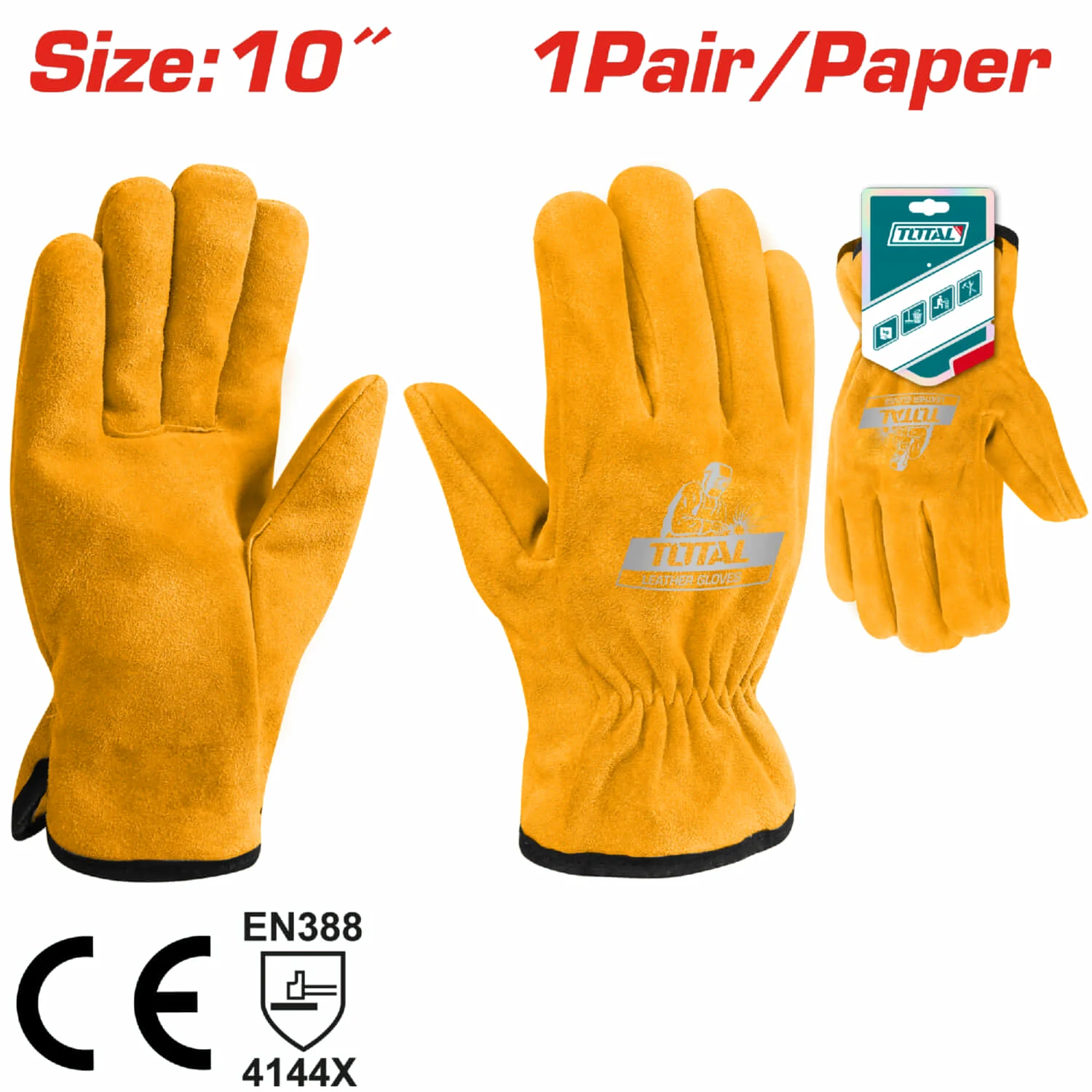 Guantes De Cuero 10" Forro Completo Mano Completa. Guantes De Soldador. 1 Par.