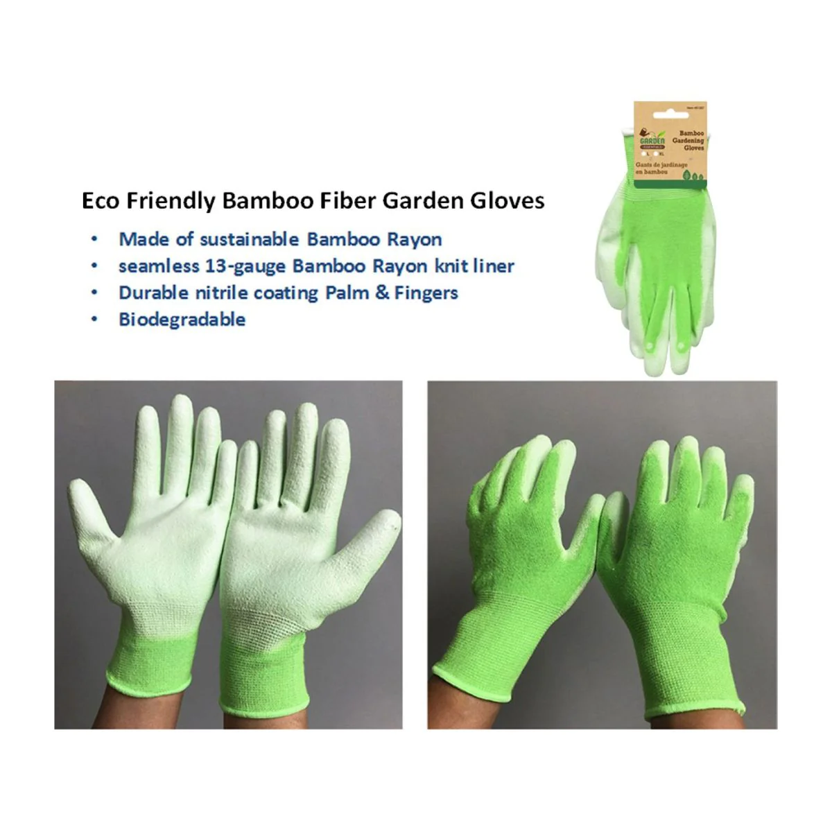 Guantes De Fibra De Bambú Para Jardín Con PU Blanca En La Palma Y Muñeca Tejida - Image 2