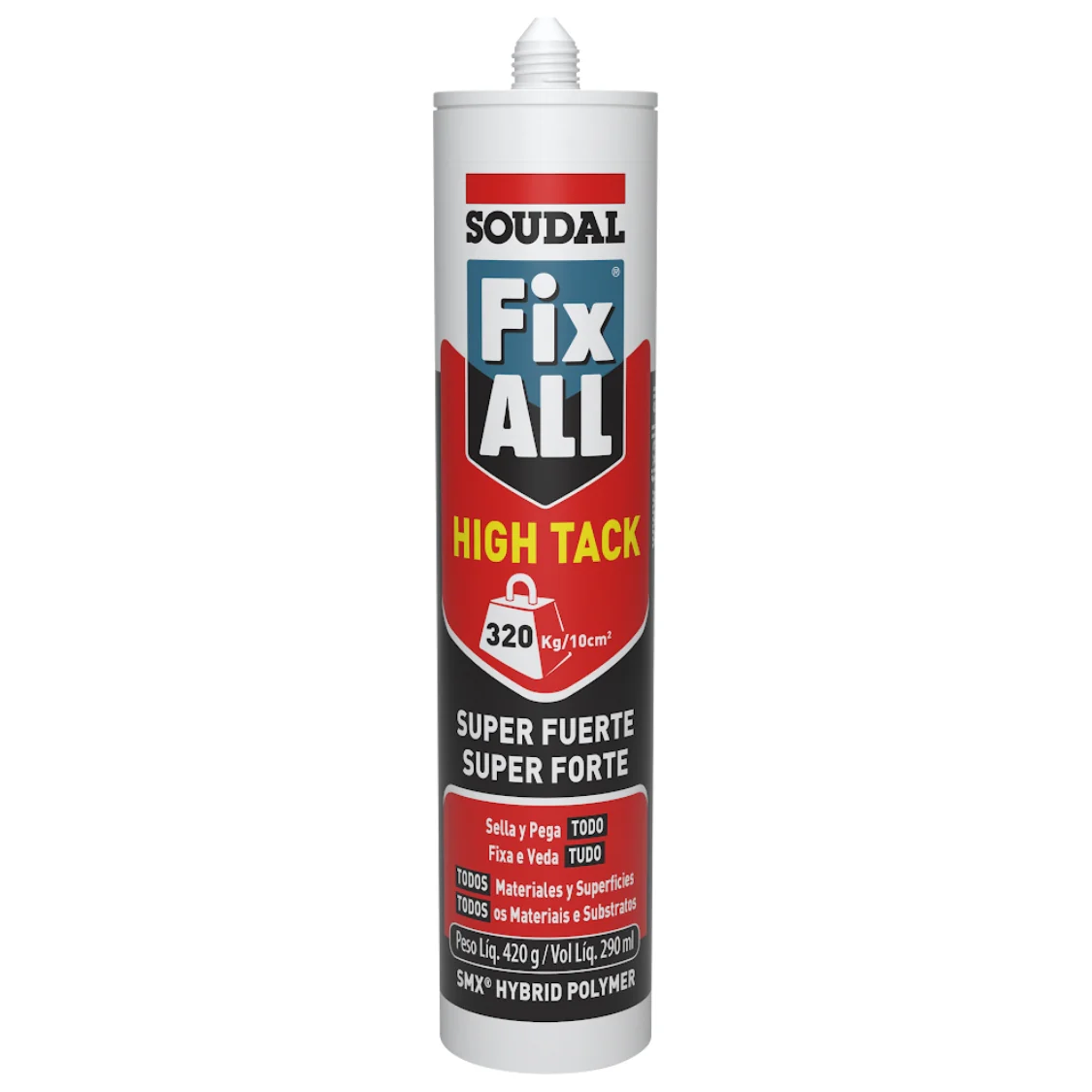 High Tack Fix All SOUDAL (Viscosidad Media) Pegamento Alta Adherencia Y Resistencia Negro 290Ml