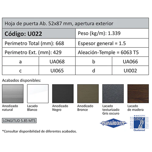 Hoja Puerta Abatible 52X87 Mm Apertura Exterior. Espesor 1.5 Mm. Largo 5.85 Mts. Acabado Lacado Gris - Image 2