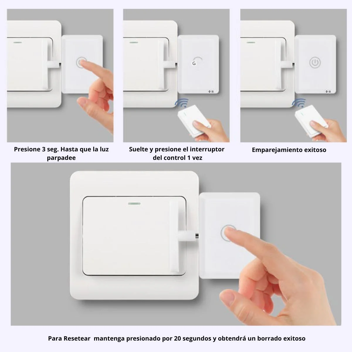 Interruptor Pulsador Inalámbrico De Radiofrecuencia Para Prender Y Apagar Luces A Distancia Con Control Remoto. Interruptor Smart (1 Unidad Principal +2 Interruptores Remotos) - Image 4