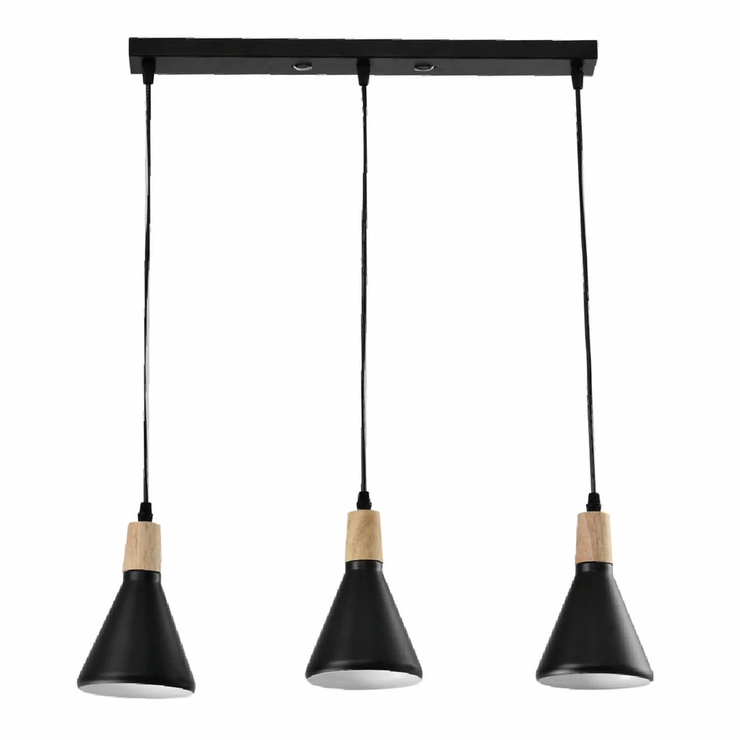 Lámpara Colgante Negra Y Madera 3XE27 500X125x1200mm Diseño Minimalista