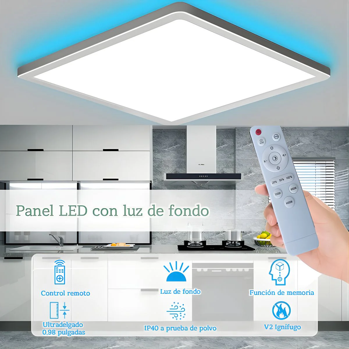 Lampara LED De Techo 24W 30 Cm Cuadrado Con Retroiluminación RGB, Panel De Luz Regulable 3000K–6500K, 3200 Lúmenes Con Control Remoto. - Image 6