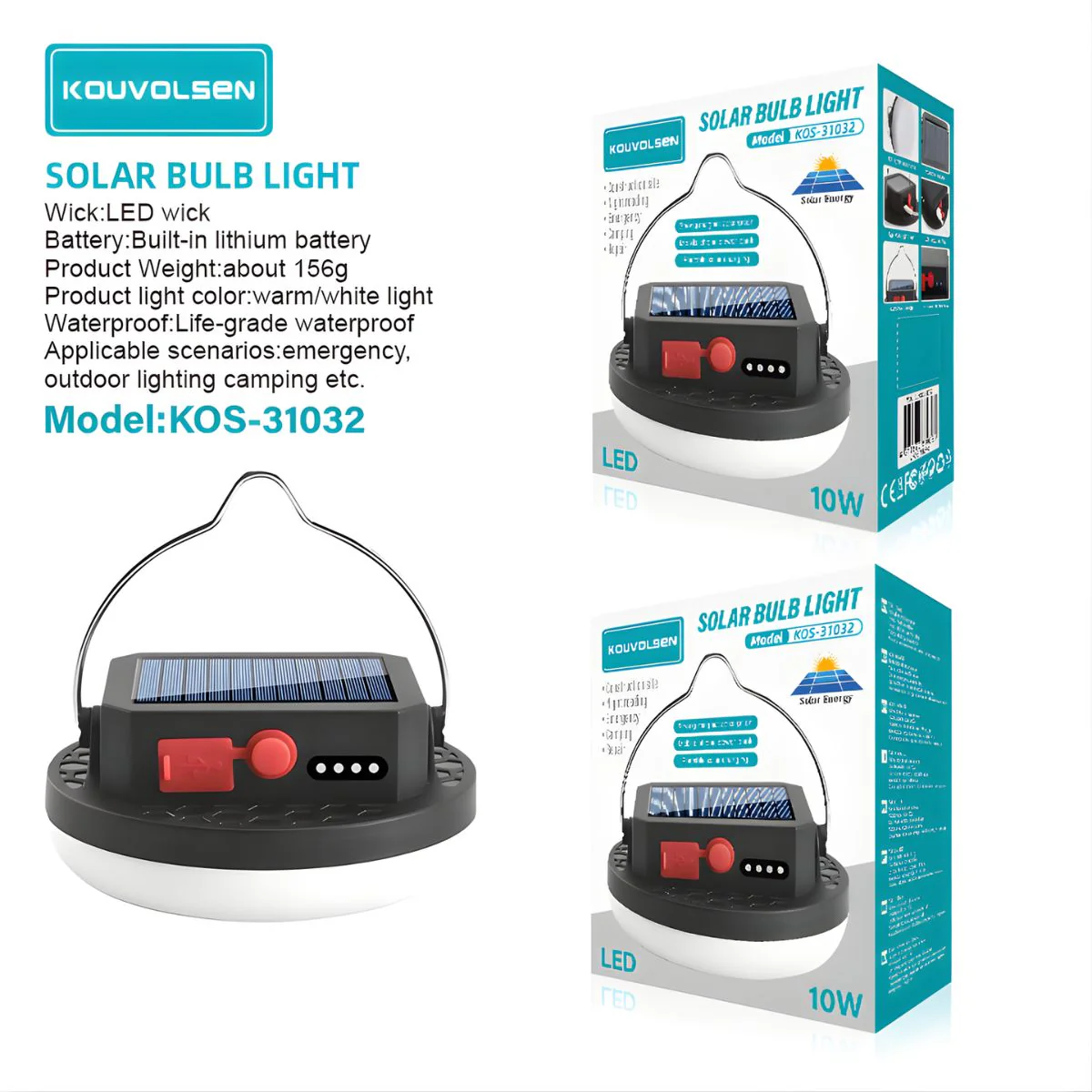 Lámpara LED Solar Portátil 10W Recargable Con Panel Solar Y USB-C. Luz Blanca Y Cálida. Resistente Al Agua. - Image 2