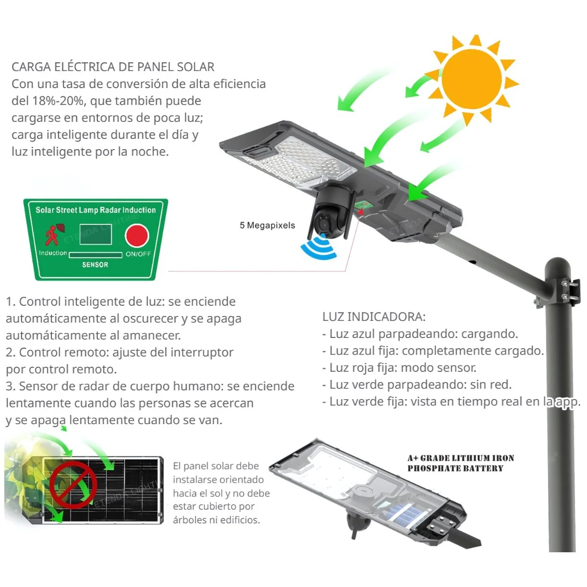 Lámpara Solar LED 500W De Exterior Con Cámara Wifi De Seguridad IP65. Foco Con Panel Solar. Luz Blanca. - Image 6