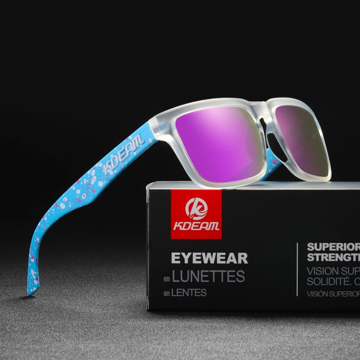 Lentes De Sol Polarizados UV400 Unisex, Protección Antirreflejo Para Conducir, Pesca Y Actividades Al Aire Libre.(Incluye Estuche).Montura Azul Y Lente Magenta Espejo