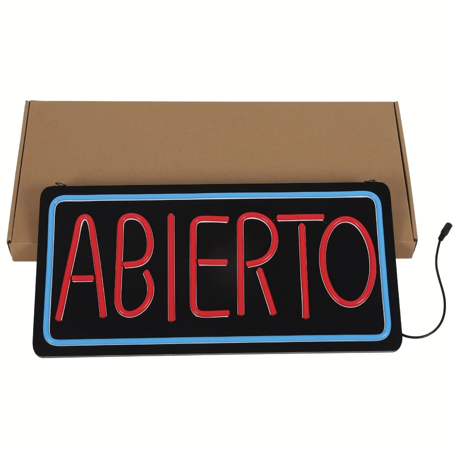 Letrero LED NEON ABIERTO, 50X25cm, Marco Azul Y Texto Rojo, 110V Con Cadena Para Colgar. Moderno Y Llamativo. Rotulo Neón Abierto - Image 3