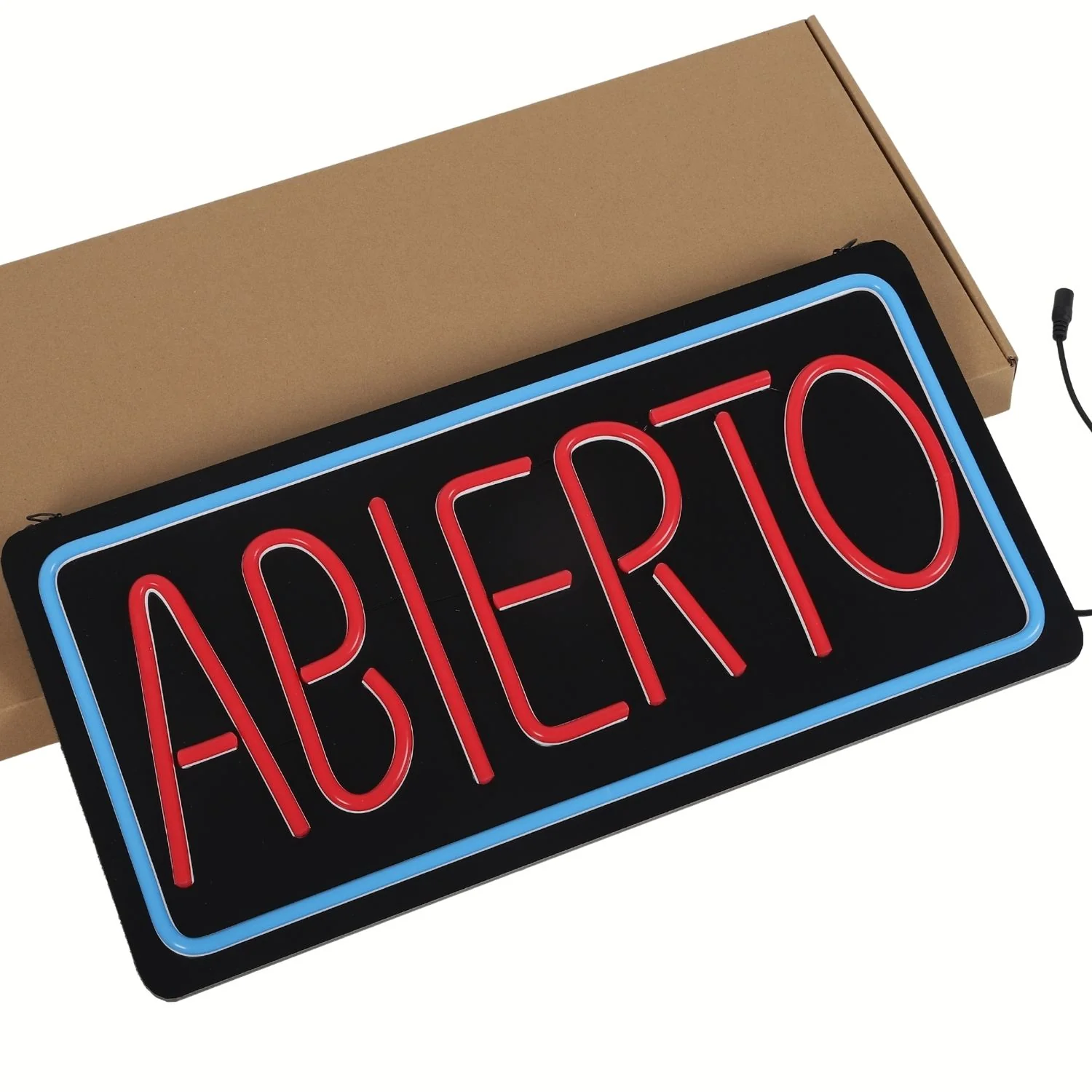 Letrero LED NEON ABIERTO, 50X25cm, Marco Azul Y Texto Rojo, 110V Con Cadena Para Colgar. Moderno Y Llamativo. Rotulo Neón Abierto - Image 4