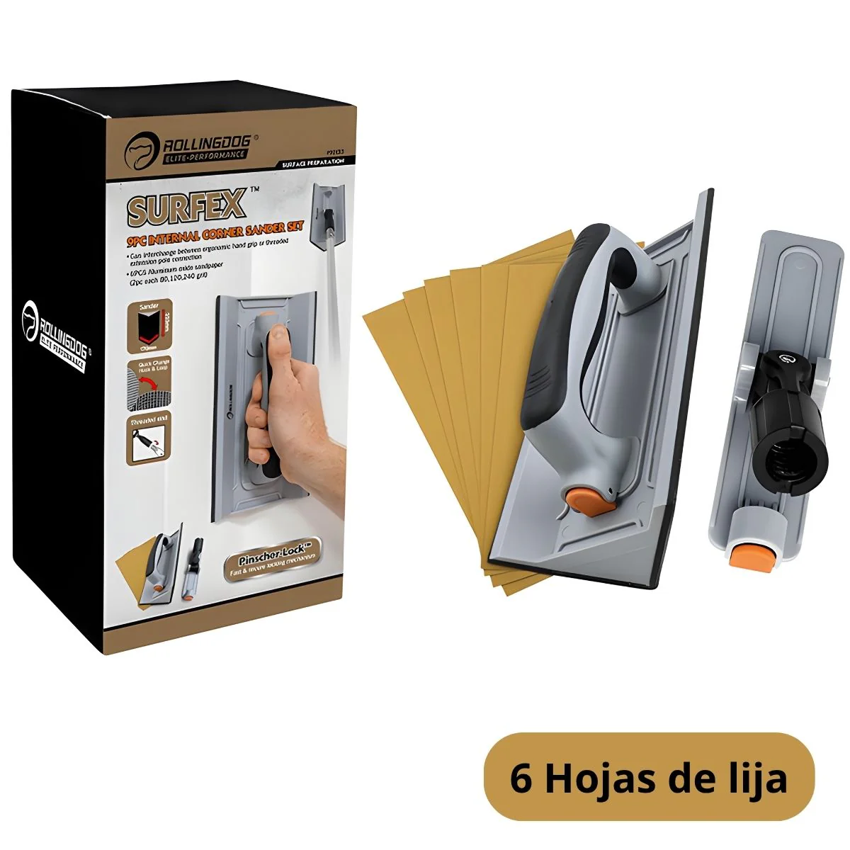 Lijadora Manual De Esquinas Y Angulos 9X3.4” (22.5X8.5Cm) Con Hojas Y Cabezal Para Varilla Extensible Para Acabados En Paredes, Yeso Y Masilla