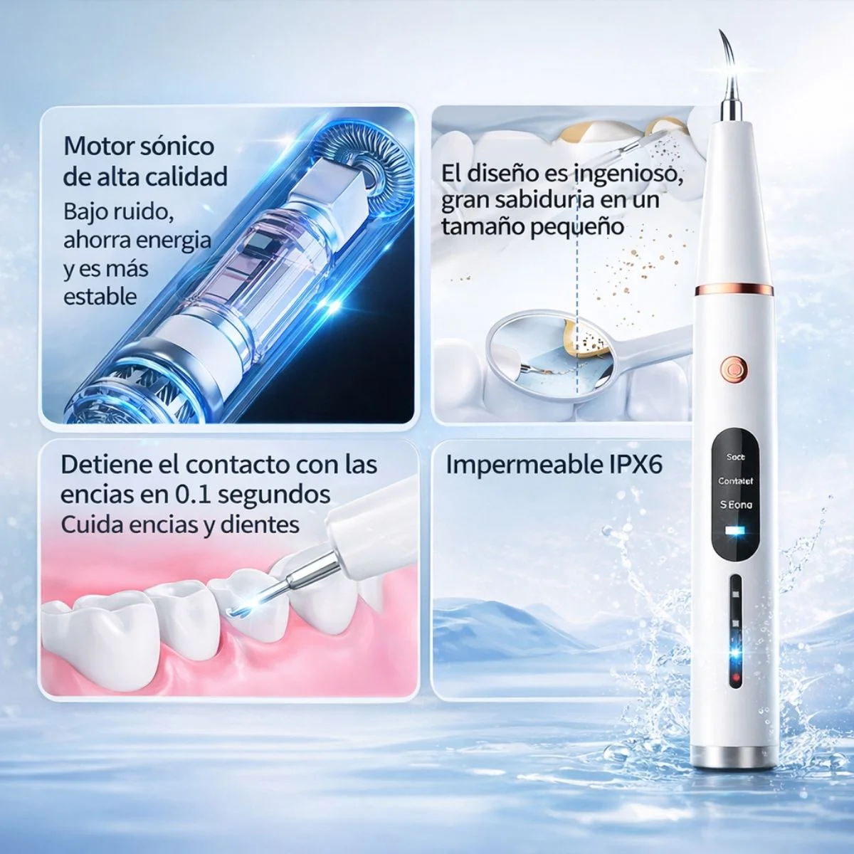 Limpiador Dental Ultrasónico Eléctrico Recargable Con Pantalla LED. Removedor Bucal De Sarro Y Placa Con 5 Modos De Limpieza, Impermeable IPX6 (Incluye 6 Cabezales) - Image 2