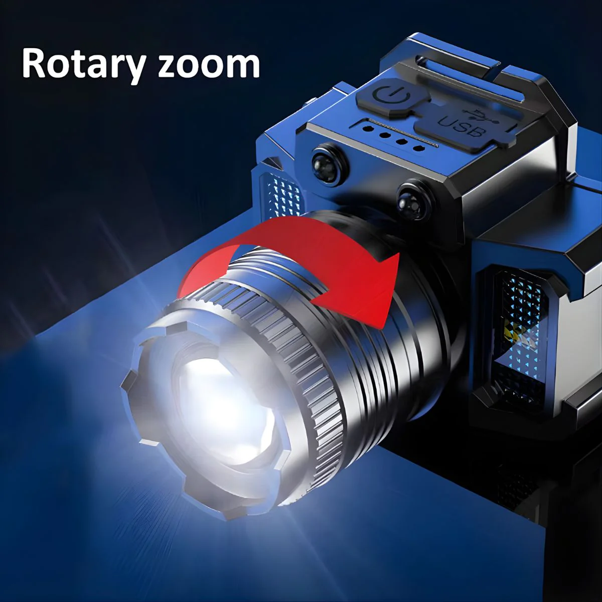 Linterna Frontal LED De Alta Potencia 20W. Recargable Por USB. Zoom Ajustable Y Sensor De Movimiento. Luz COB Con Iluminación Amplia. - Image 4