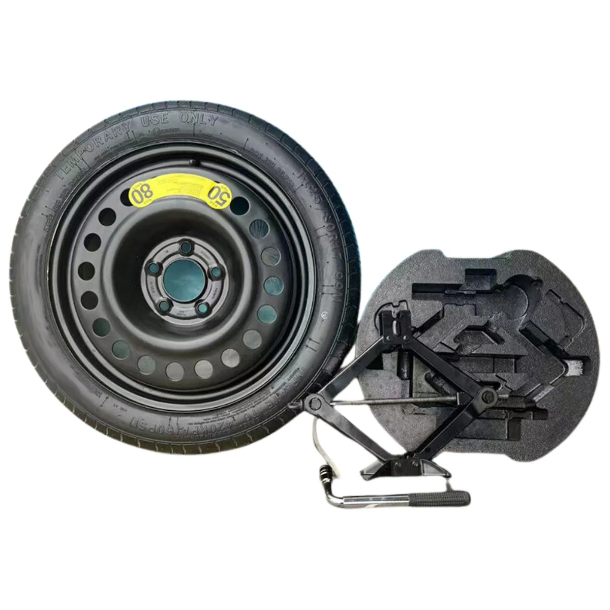Llanta De Repuesto Con Gato Para T5 HEV, FRIDAY Y T5evo. Set De Herramientas Para Cambio De Neumatico. 125/80 R17. Kit Compacto Y Portátil (Funciona En Vehiculos Forthing T5EVO).