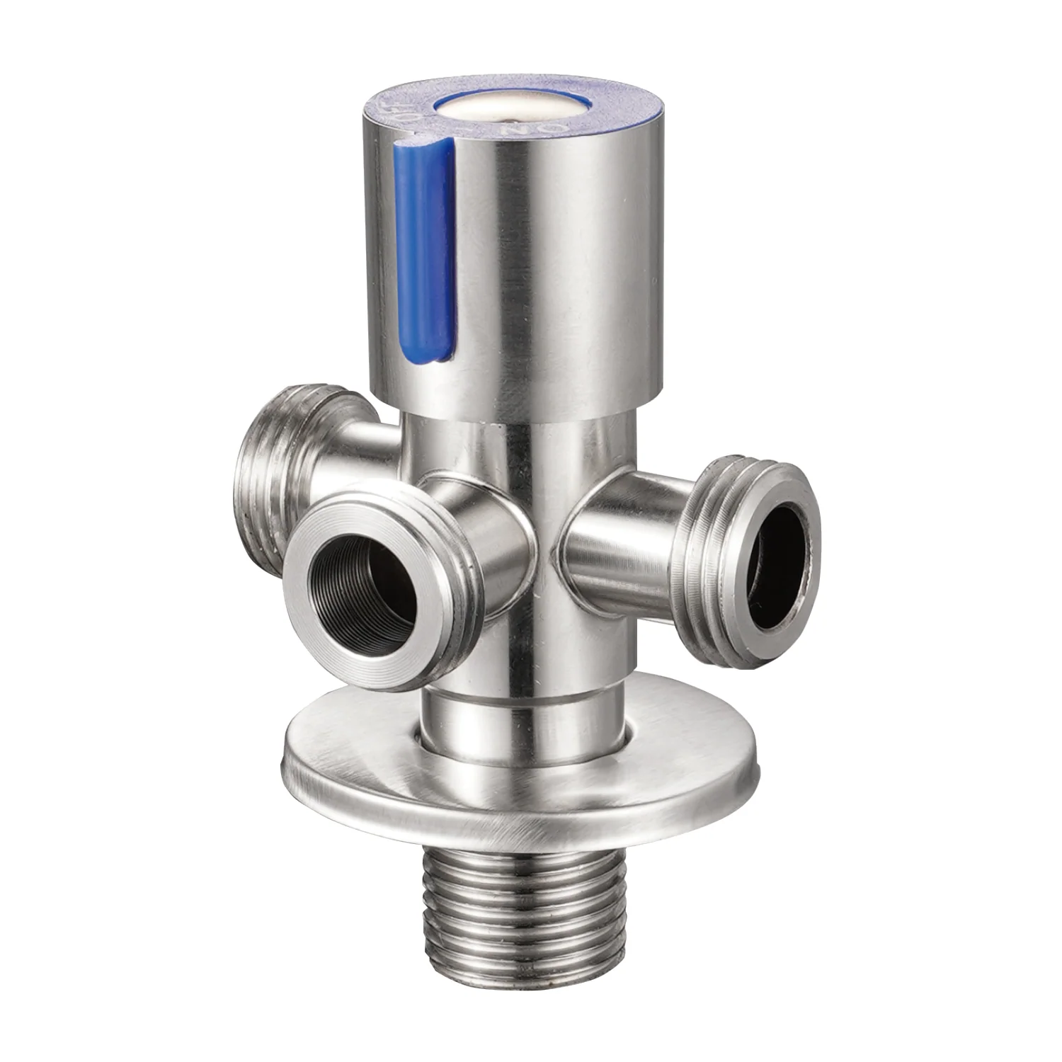 Llave De Ángulo Triple Para Lavamanos Y Fregadores. Válvula Satinada En Acero Inoxidable. - Image 2