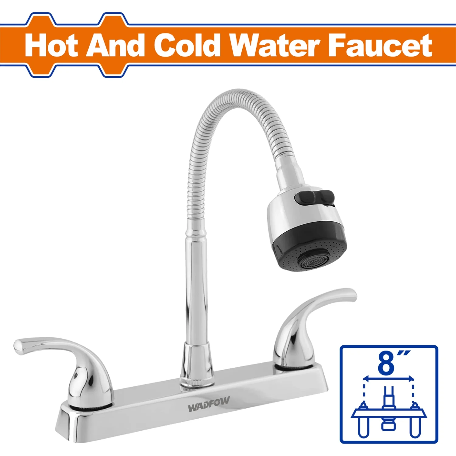 Grifo Llave De Fregador De 8" Con Modo Agua Fría Y Caliente. Cuerpo ABS + Electrochapado. Tubo Flexible. - Image 2