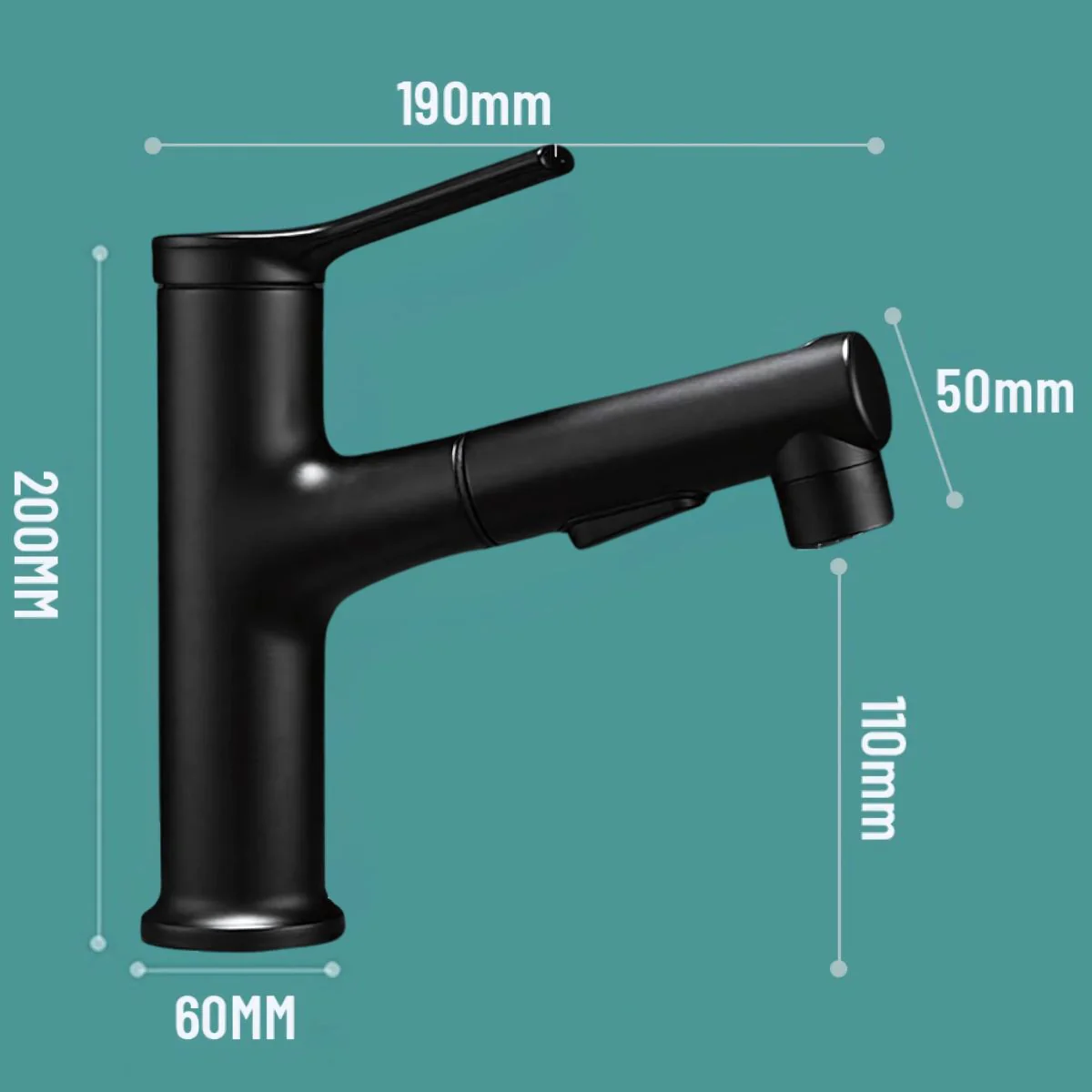 Llave De Lavamanos Extraíble Con Alcance De 60Cm. Grifo De Lavabo Color Negro. Pluma Con Doble Función. - Image 4
