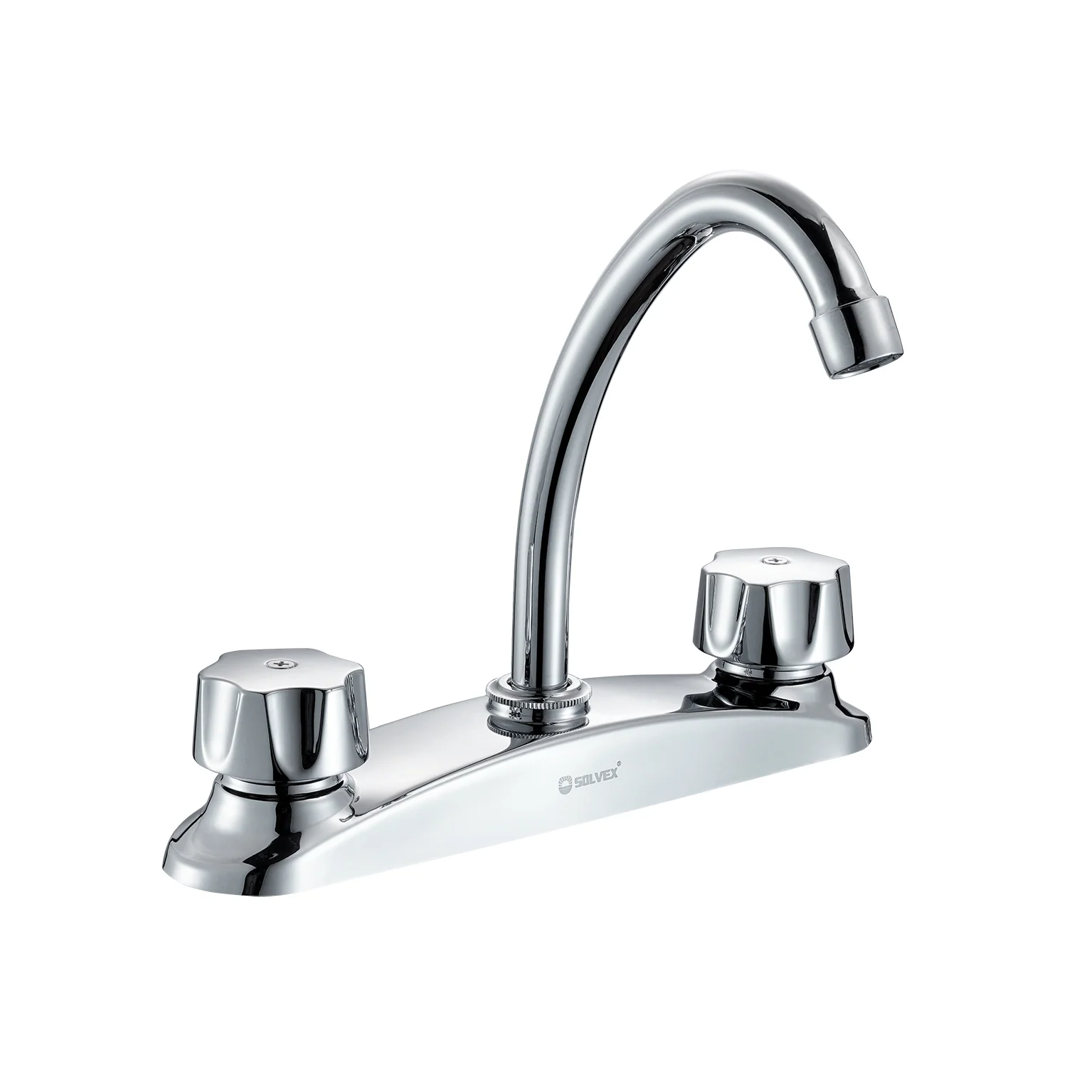 Llave Mezcladora 8" Para Fregador De Cocina. Grifo Cromado Con Doble Maneral Y Pluma Giratoria Para Agua Fría Y Caliente. - Image 2