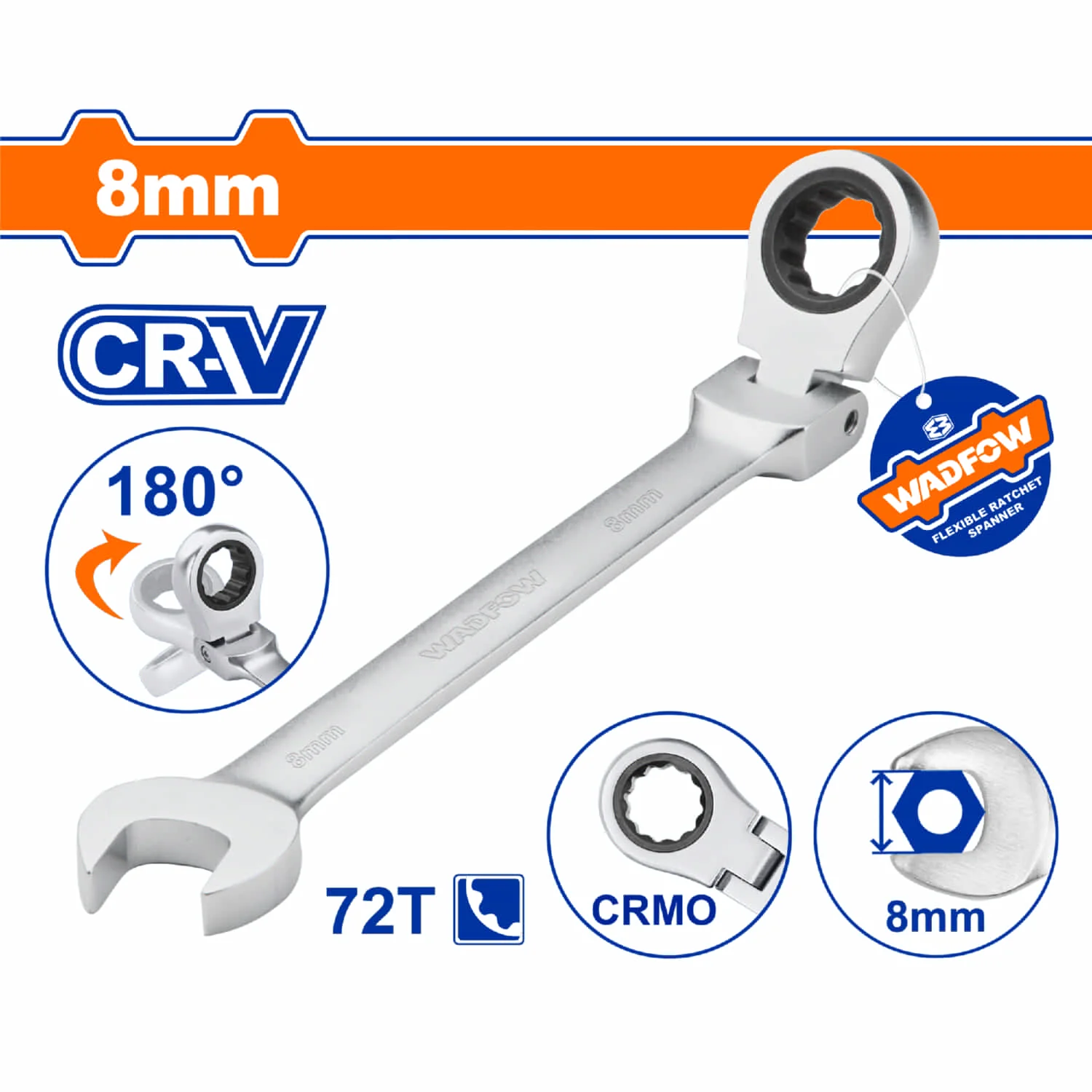 Llaves Combinadas Con Ratchet Flexible  Giro 180º 72 Dientes. Cromada. Tratamiento Térmico. (1 Pieza). - Image 2