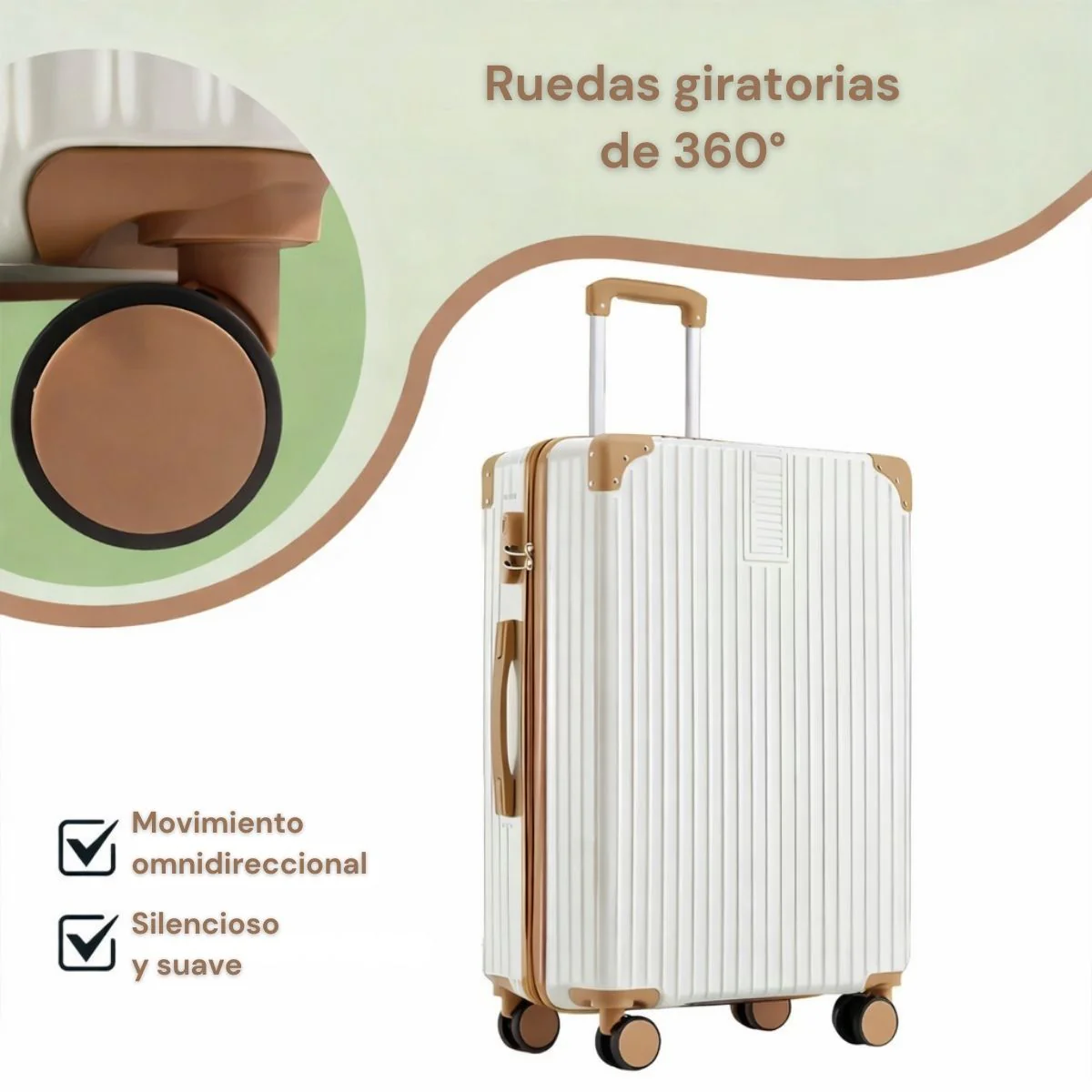 Maleta De Viaje Rígida Retro Con Puerto USB Y Portavasos. Equipaje De Mano Con Candado De Combinación  20” Con Ruedas Giratorias 360° - Image 3