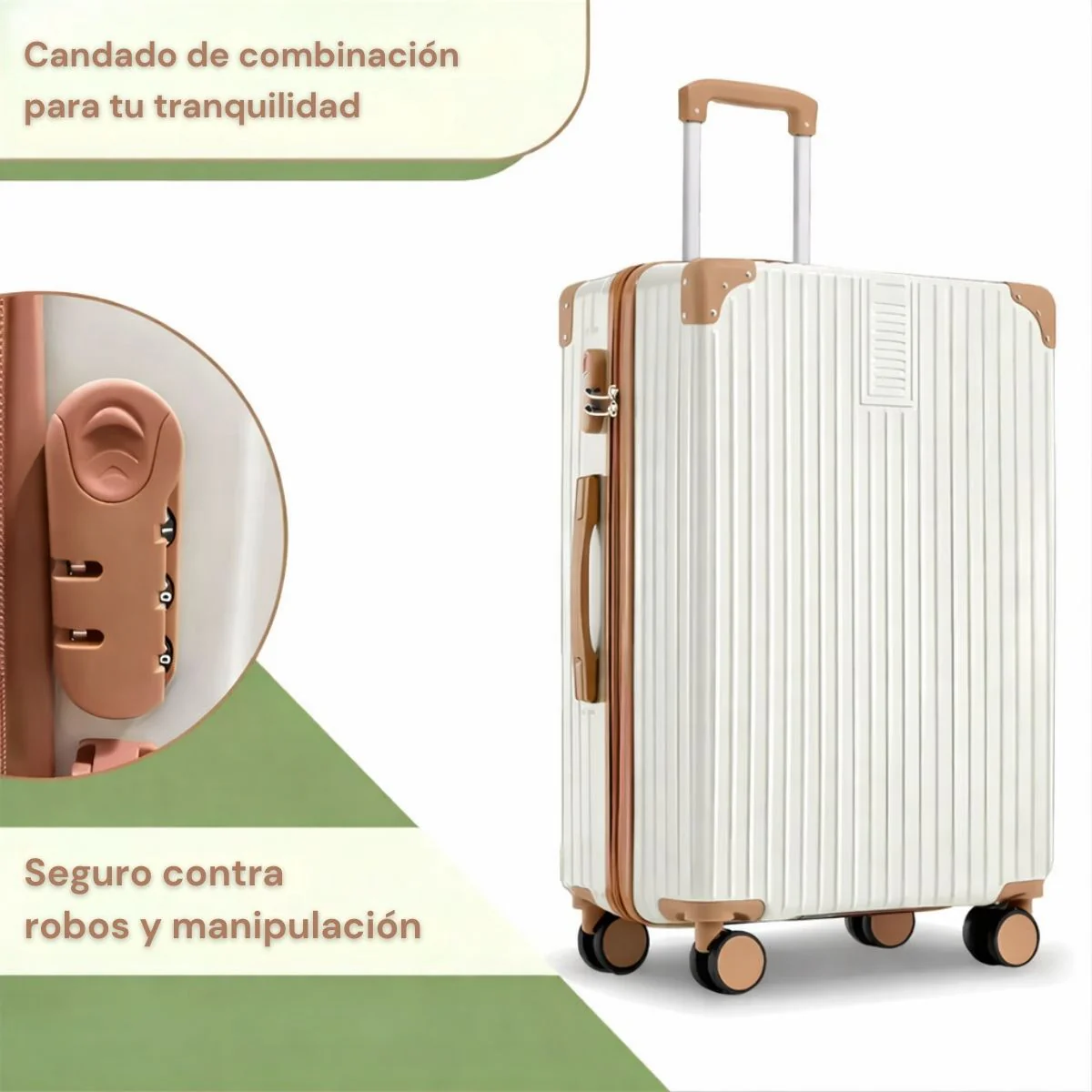 Maleta De Viaje Rígida Retro Con Puerto USB Y Portavasos. Equipaje De Mano Con Candado De Combinación  20” Con Ruedas Giratorias 360° - Image 4