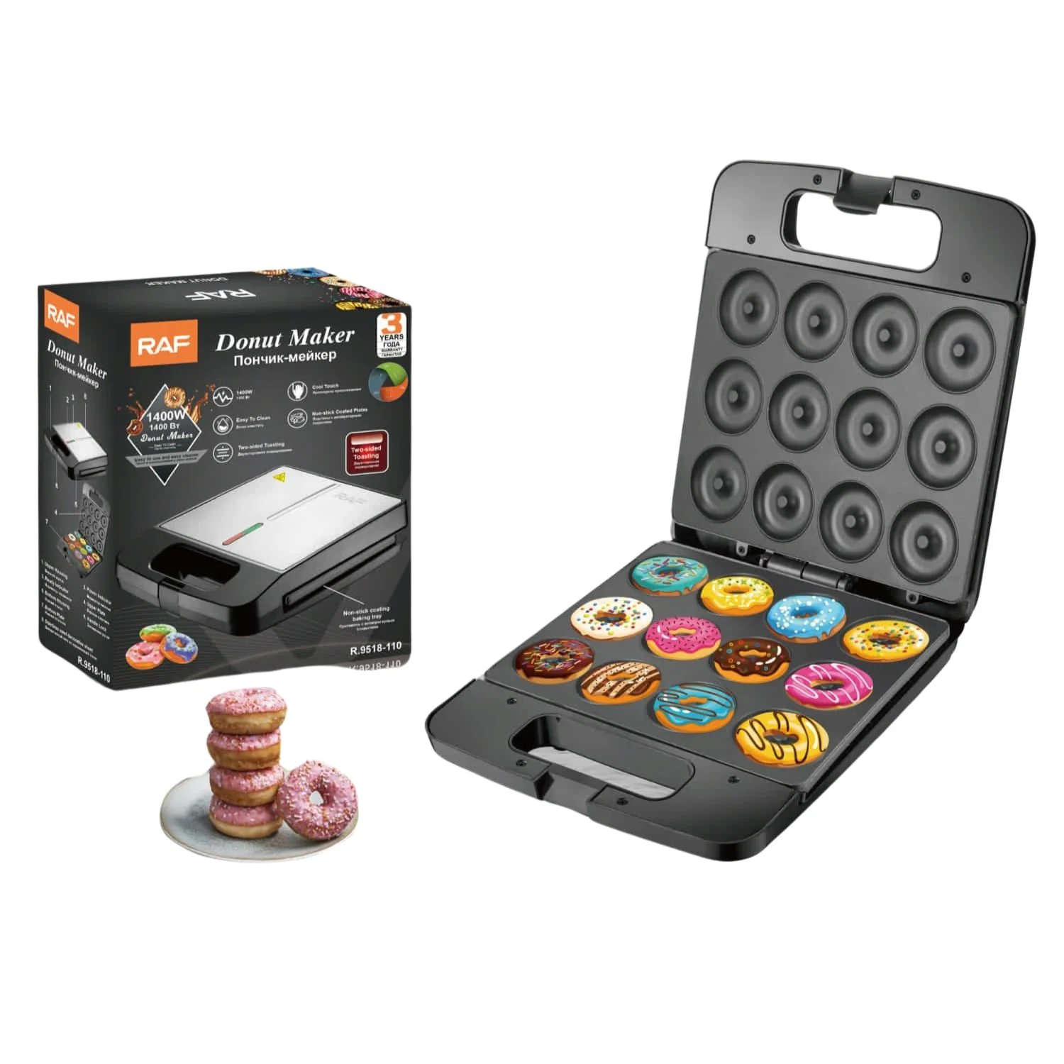 Máquina Para Mini Donas 1400W Con Revestimiento Antiadherente Y Doble Cocción 110V /60Hz. Donut Maker - Image 2