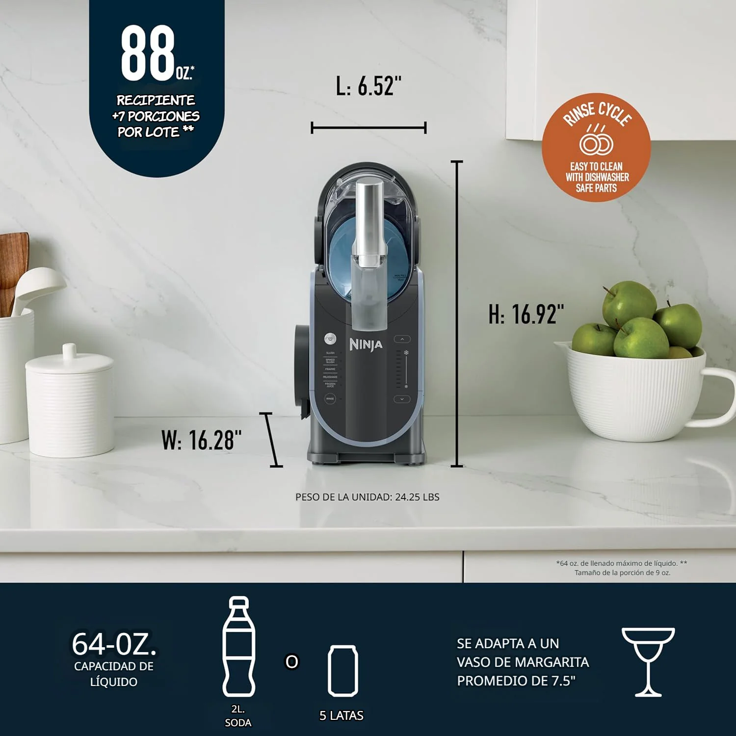 Máquina Profesional Ninja Slushi. Máquina De Bebidas Congeladas Y Granizados De 88 Onzas, 5 Programas Preestablecidos. - Image 4