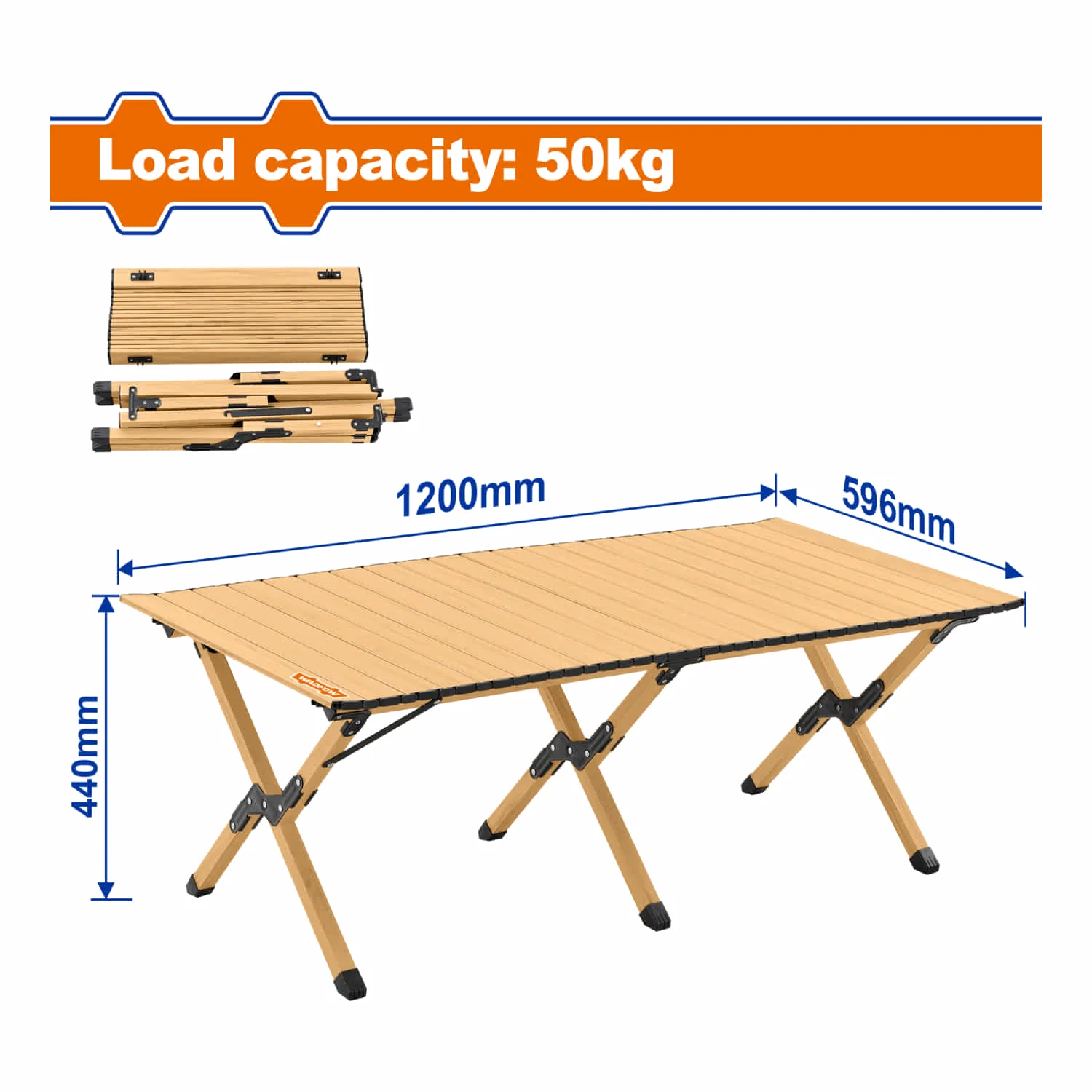 Mesas De Exteriores Plegable Portátil. 50Kg Marco, Piezas De Conexión De Acero, Borde De Plástico. Tamaño Extendido: 1200X596x440mm Tamaño Mesa: 1200X596mm. Diseño Compacto. - Image 2