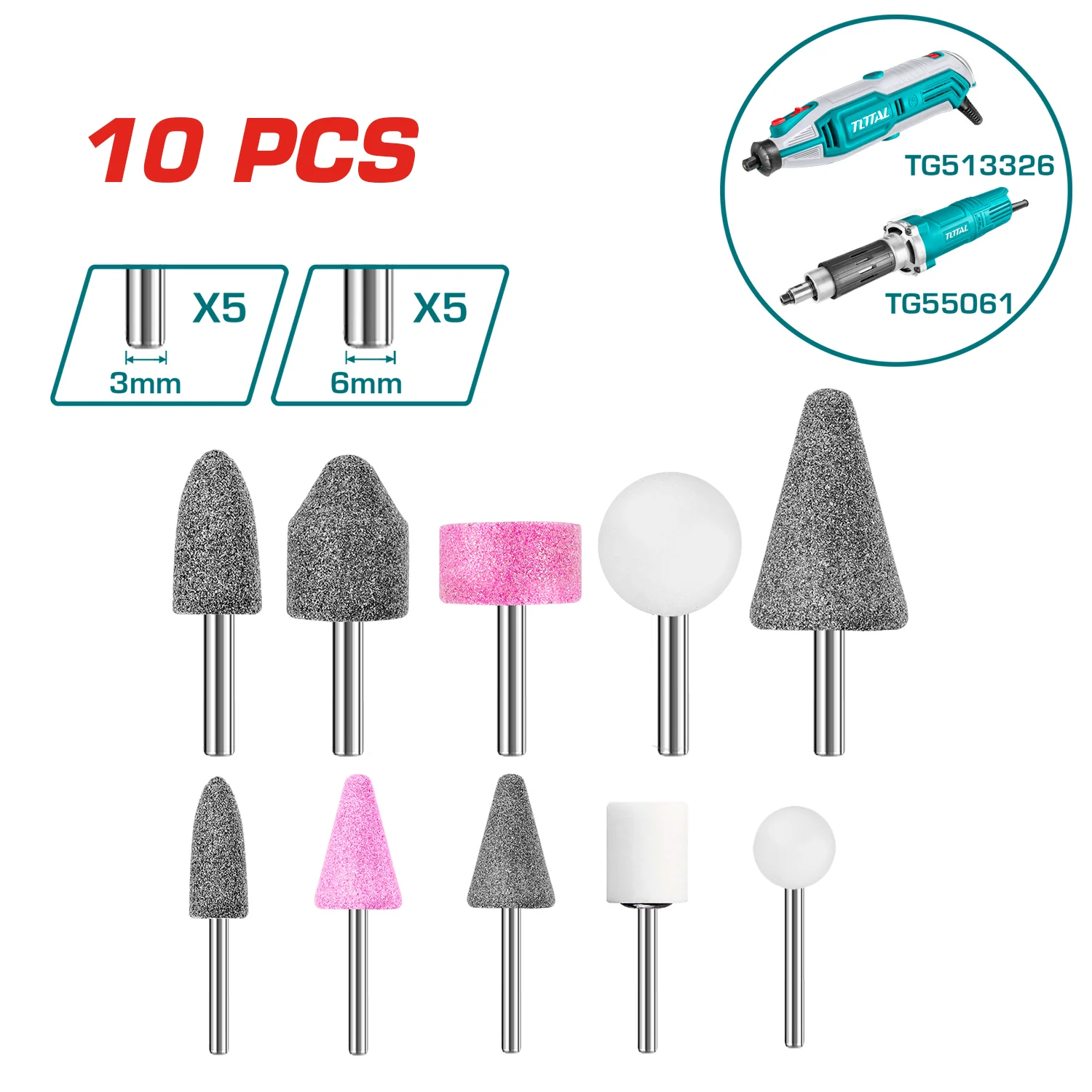 Mini Mototool Y Mini Amoladora 10 Pzas  (Fresas, Conos, Balas) UTG513326 TG2006 UTMGLI12011