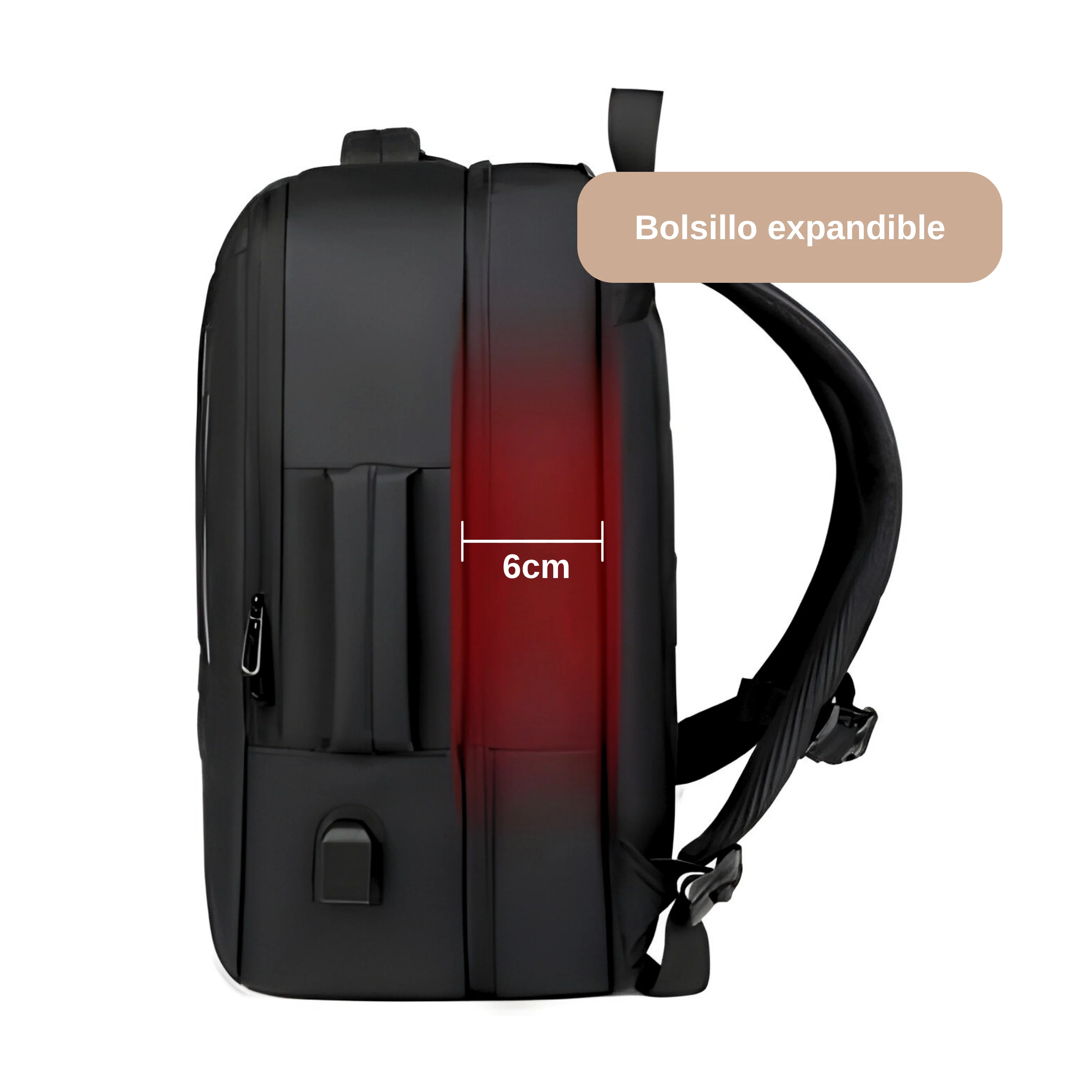 Mochila Para Laptop Negra Marca Carbone. Morral De Viaje Con Bolsillo Expandible. Bolso - Image 3