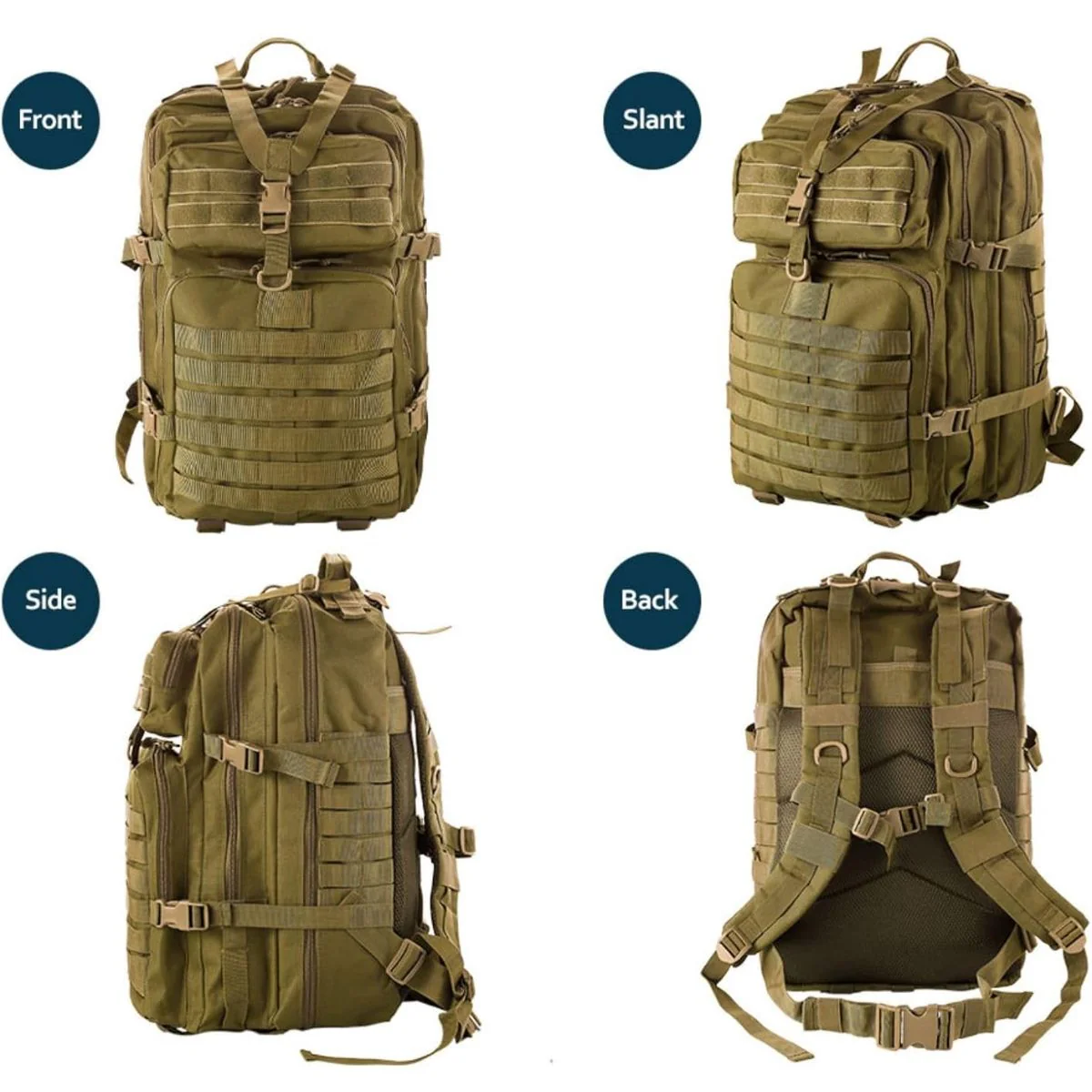 Mochila Táctica Militar De 45L. Backpack Con Sistema MOLLE. Bolso Impermeable Y Resistente. Color Caqui. - Image 3