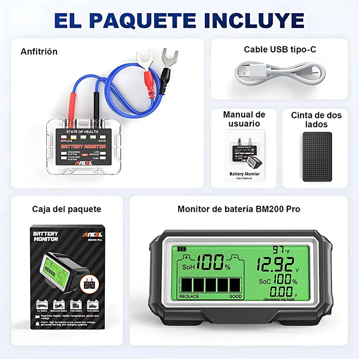 Monitor De Batería 12V Con Pantalla LCD, Medición Soh/Soc. Tester De Voltaje Y Diagnostico Salud De Batería. Diagnóstico Completo. - Image 6