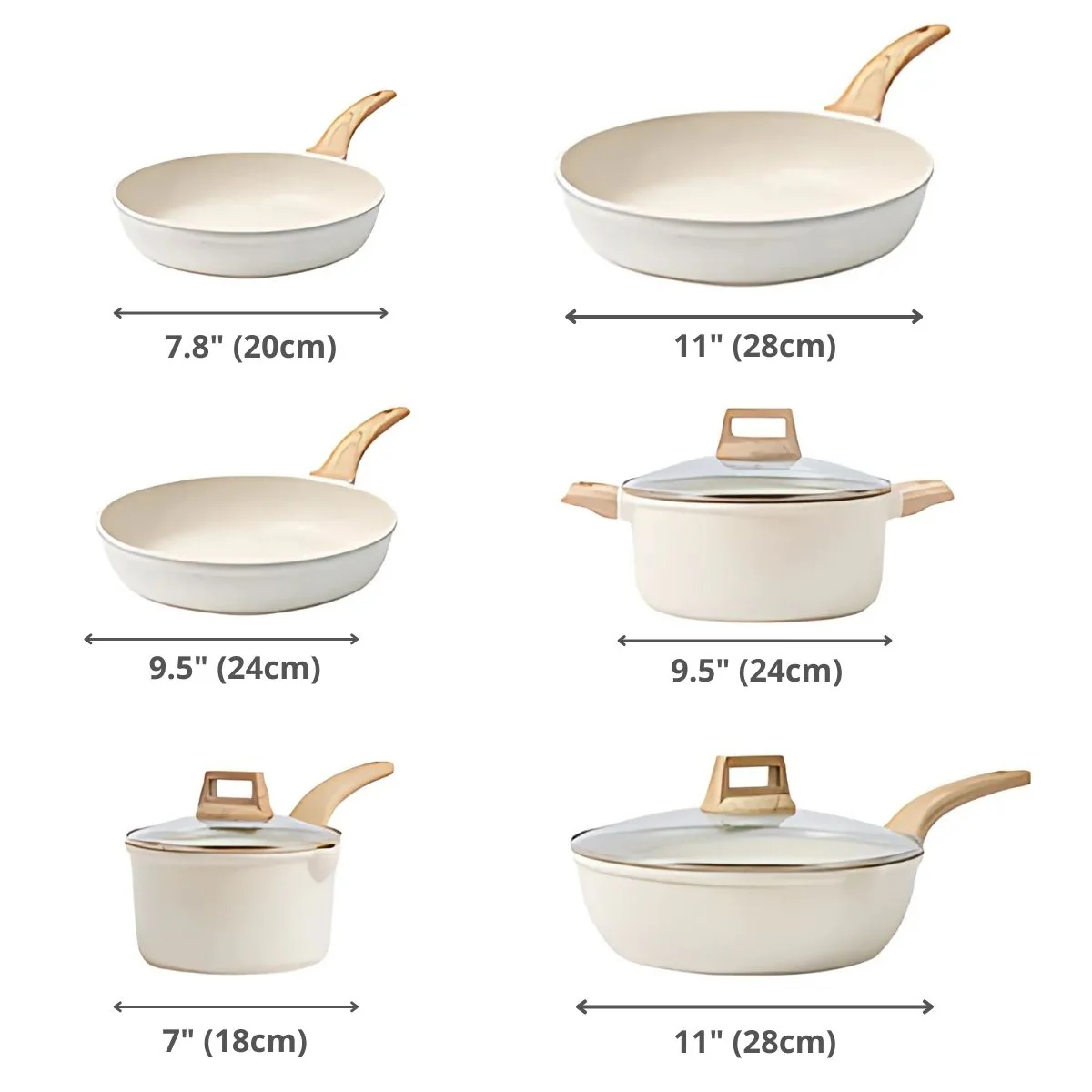 Ollas, Sartenes Y Cacerolas Antiadherentes De Piedra De Maifan. Juego De Ollas De Granito Blanco (18,20,24,24,28 Y 28 Cm) 100% Libre De Teflón. - Image 6