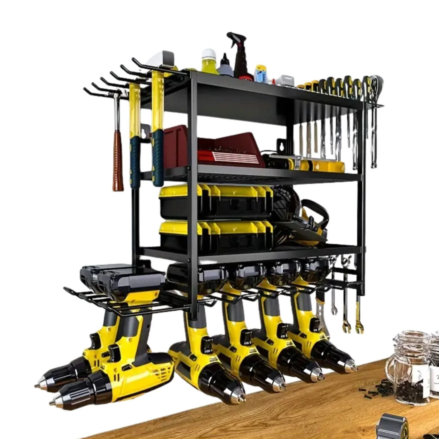 Organizador De Herramientas Con Soporte De Pared. De 4 Niveles Con Soporte Para Taladros. Para Garaje O Taller. Estante Rack.