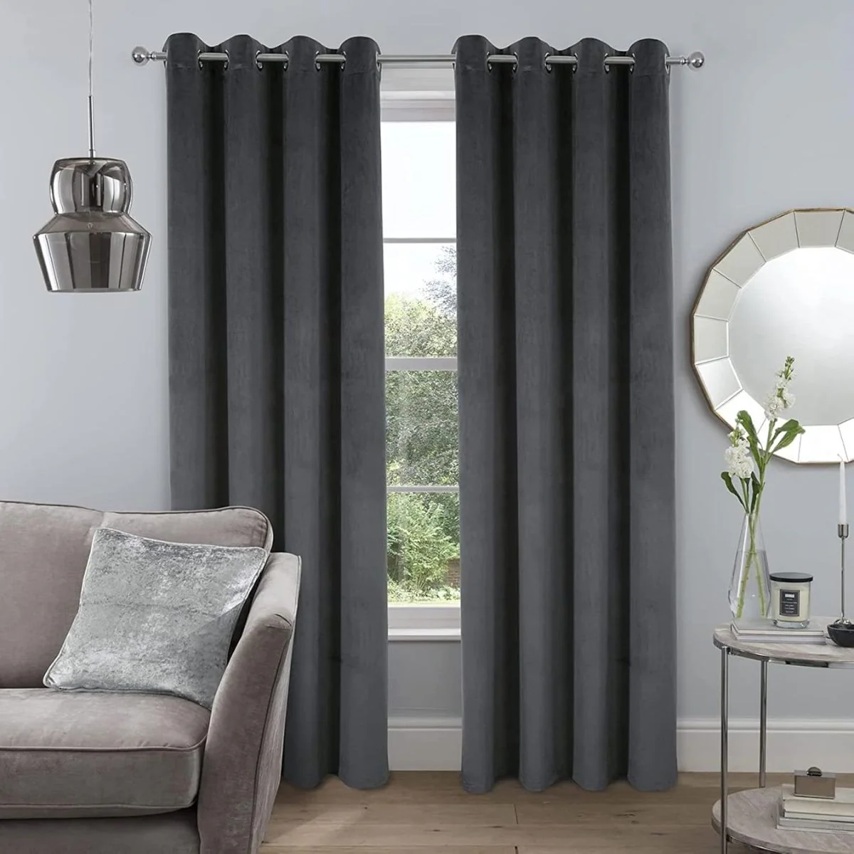 Paños De Cortinas Gris Oscuro Con Argollas (1 Panel) Cortinas De Tela Con Anillos. (No Incluye Palo)