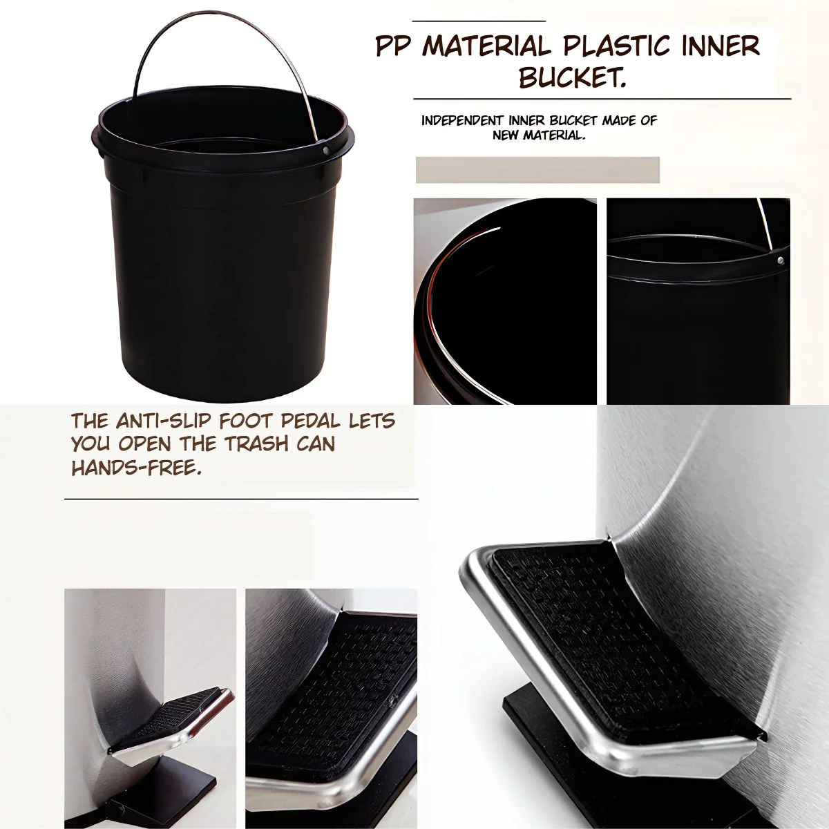 Papelera Con Pedal Acero Inoxidable 20L. Con Cierre Suave Basurero Tinaco Antideslizante Y Con Tapa Para Baño U Oficina. - Image 2