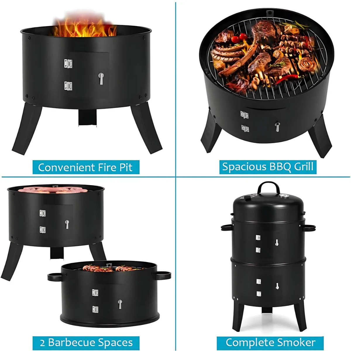 Parrilla Ahumador 3 En 1. BBQ Asador De Carbón Portátil Con Termómetro (51×40.5×80 Cm) Barbacoa. - Image 3