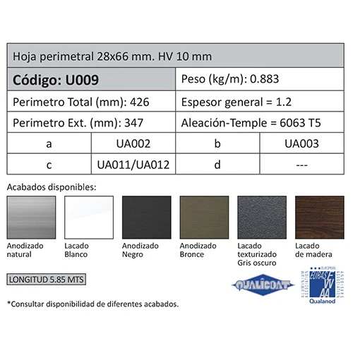 Perfil Liviano Hoja Perimetral De 28X66 HV 10 Mm. Espesor 1.2 Mm. Largo 5.85 Mts. - Image 2