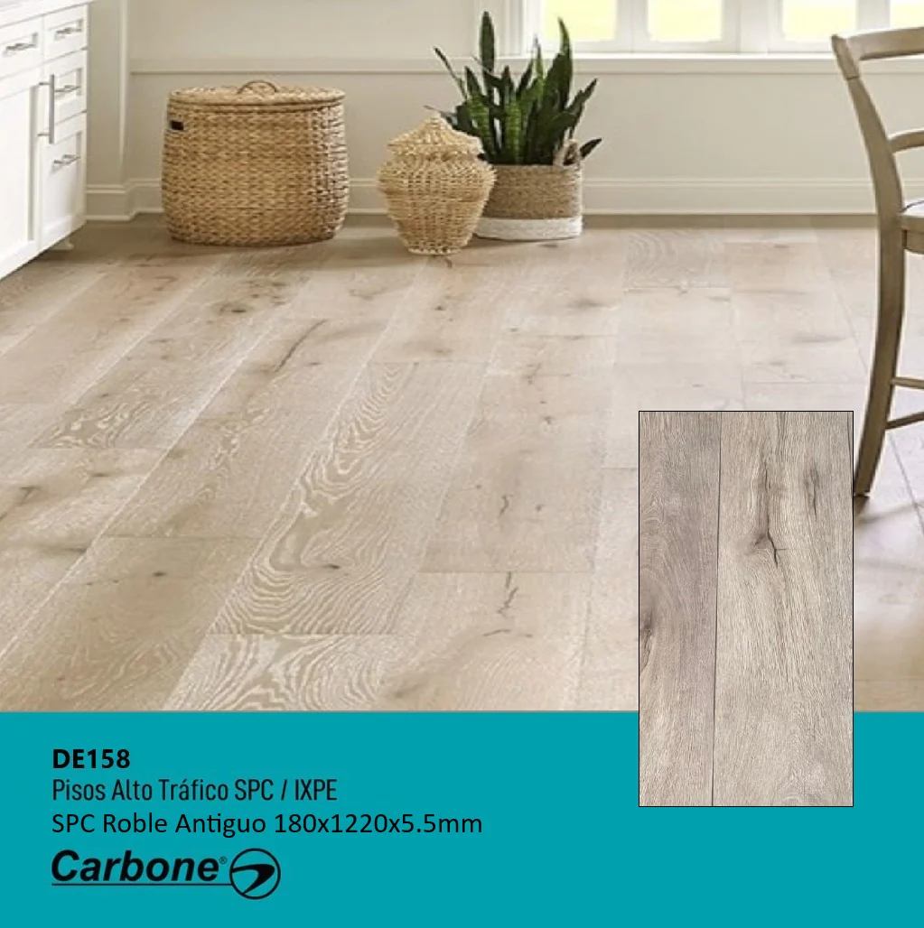 Piso SPC Madera Roble Antiguo 1220 X 180 X 5.5 Mm Con IXPE 10 Pc. Pack 2.2 M2