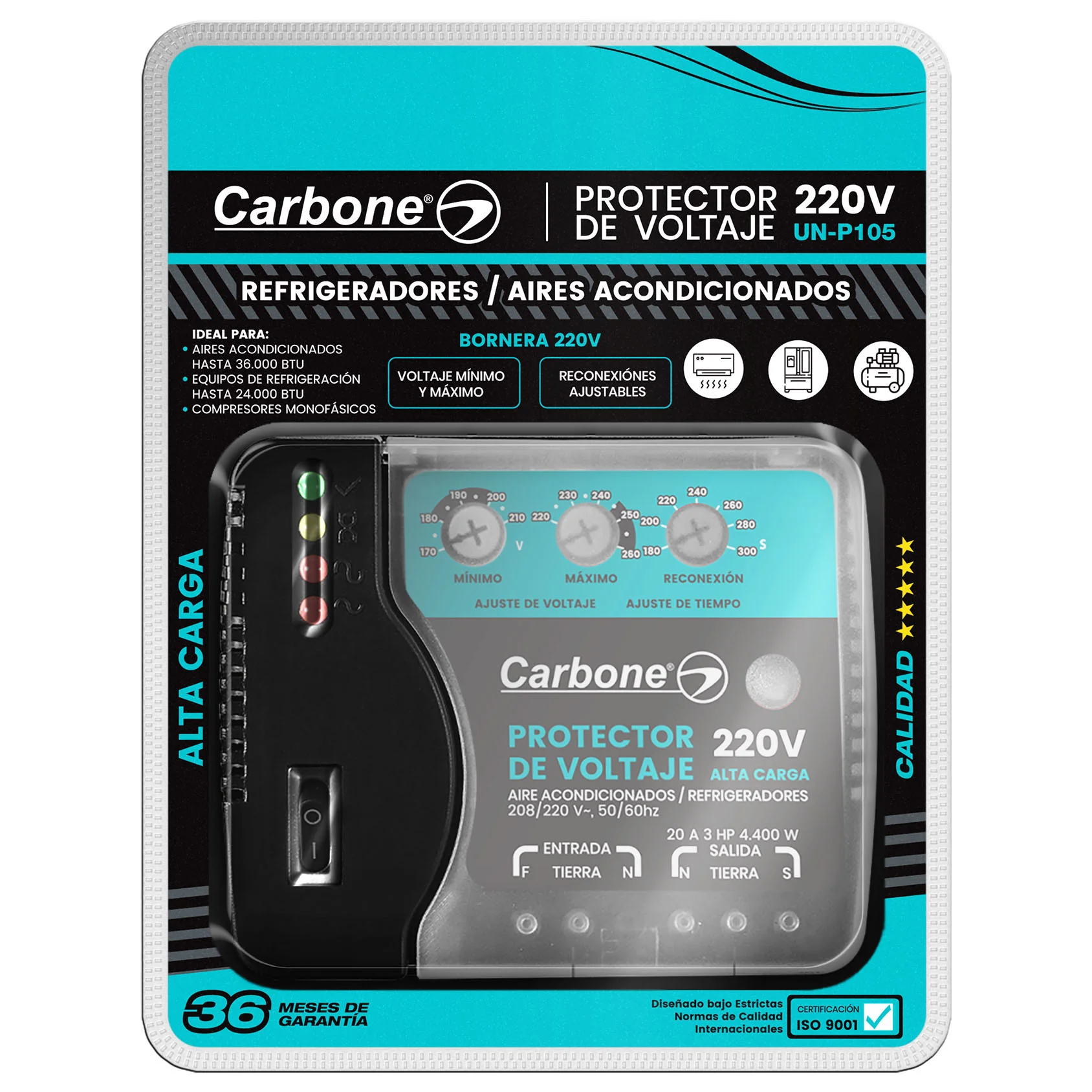 Protector De Voltaje 220Volt - 50/60Hz. Corriente 20A Para Aires Acondicionados Inverter Y Refrigeradores Con Retardo Ajustable - Image 2